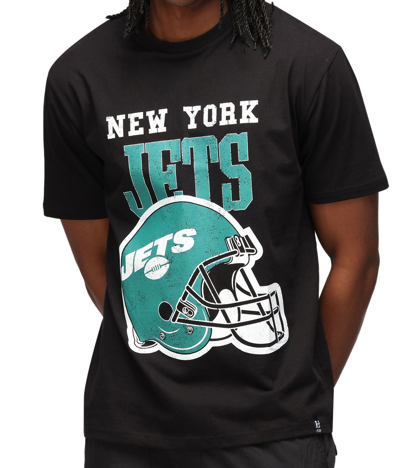 RE:COVERED X NFL Jets Herren T-Shirt mit Logo-Schriftzug Baumwoll-Shirt Rundhals-Shirt MMNFL1188 Schwarz