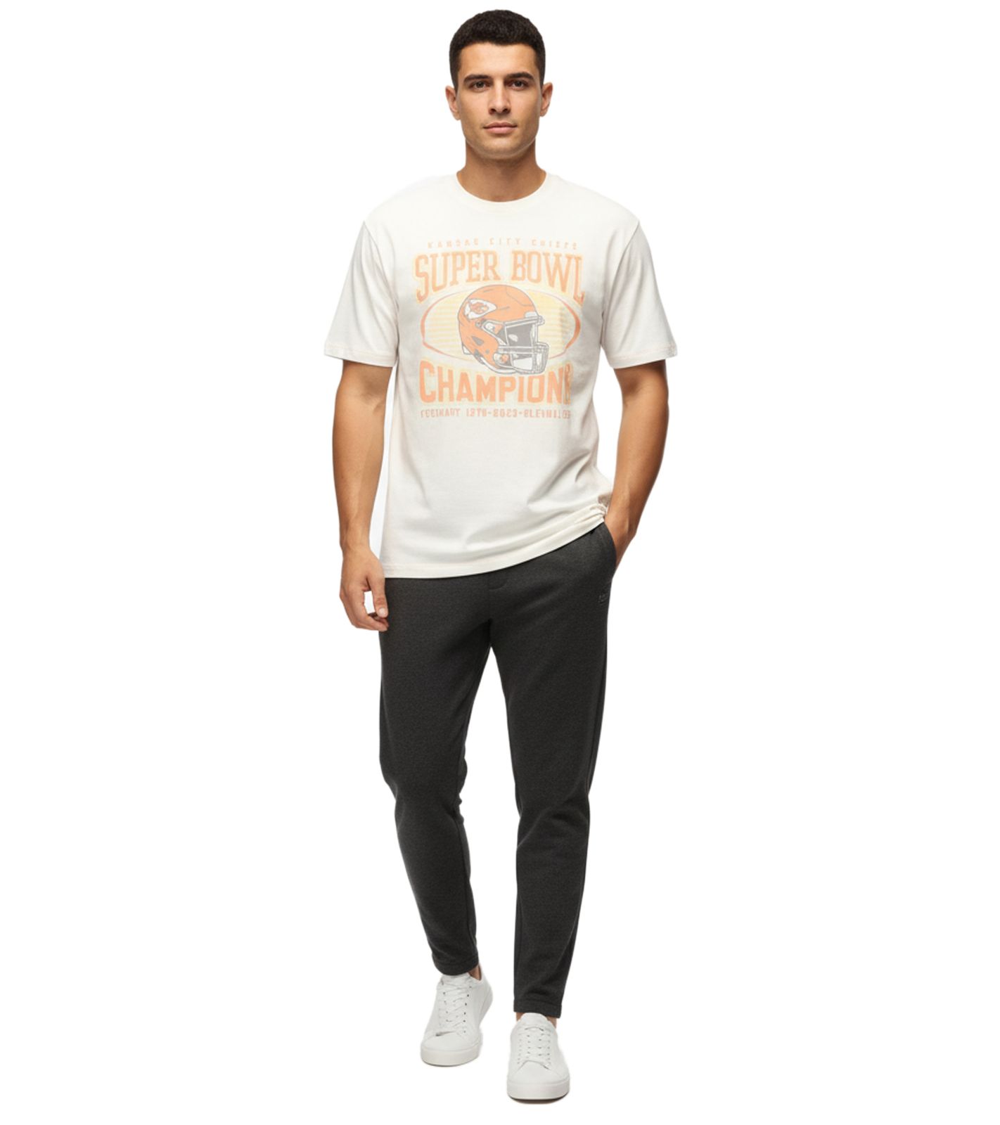 RE:COVERED X NFL Kansas City Chiefs Herren T-Shirt mit Champions-Print Baumwoll-Shirt RCNFL1559 Ecru-Weiß