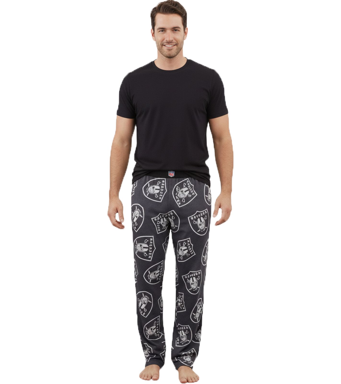 RE:COVERED X NFL Las Vegas Raiders Loungepants Herren Schlafanzug-Hose mit Team-Logo Baumwolle Pyjama-Hose RCNFL1406 Grau