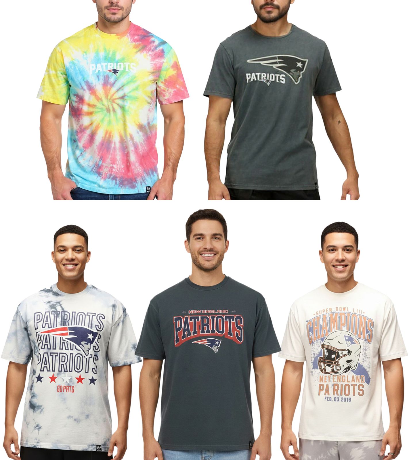 RE:COVERED X NFL New England Patriots Herren T-Shirt mit verschiedenen Prints Baumwoll-Shirt Weiß, Blau, Grau, Bunt