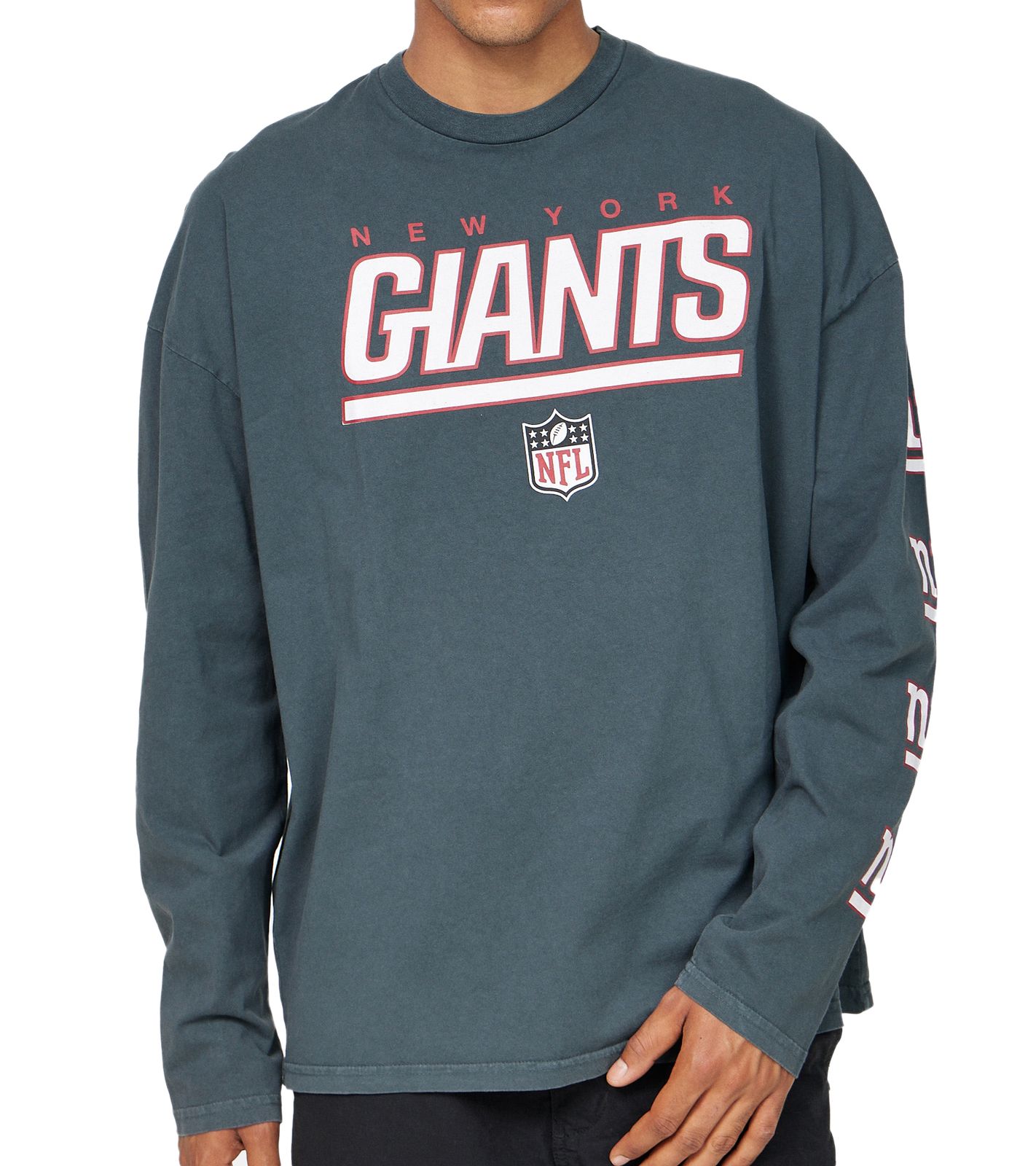 RE:COVERED X NFL New York Giants Herren Rundhals-Pullover mit Logo-Schriftzug Alltags-Sweater Baumwolle MMNFL1138 Grau