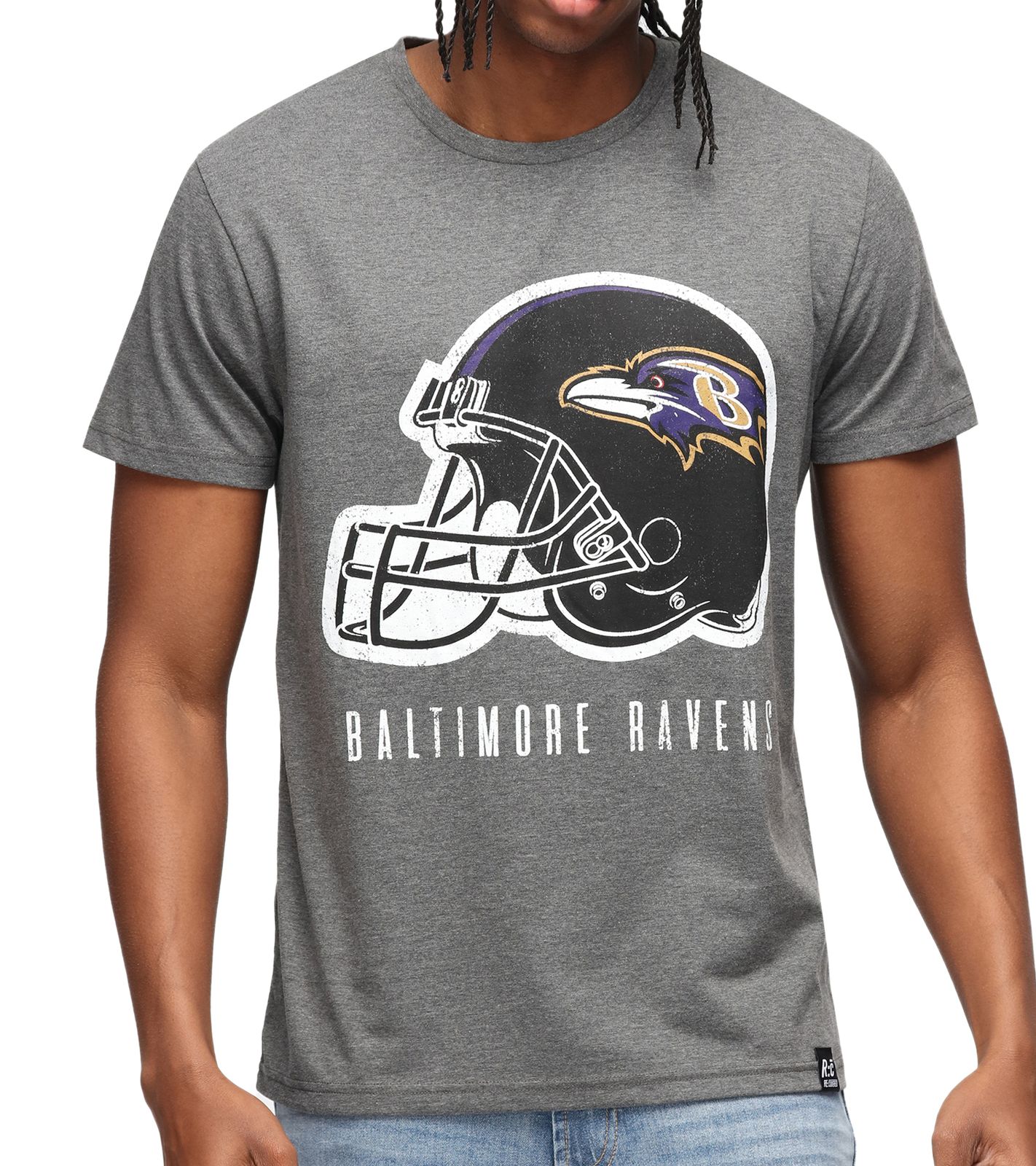 RE:COVERED X NFL Ravens Herren T-Shirt mit Logo-Schriftzug Baumwoll-Shirt Rundhals-Shirt MMNFL1187 Grau