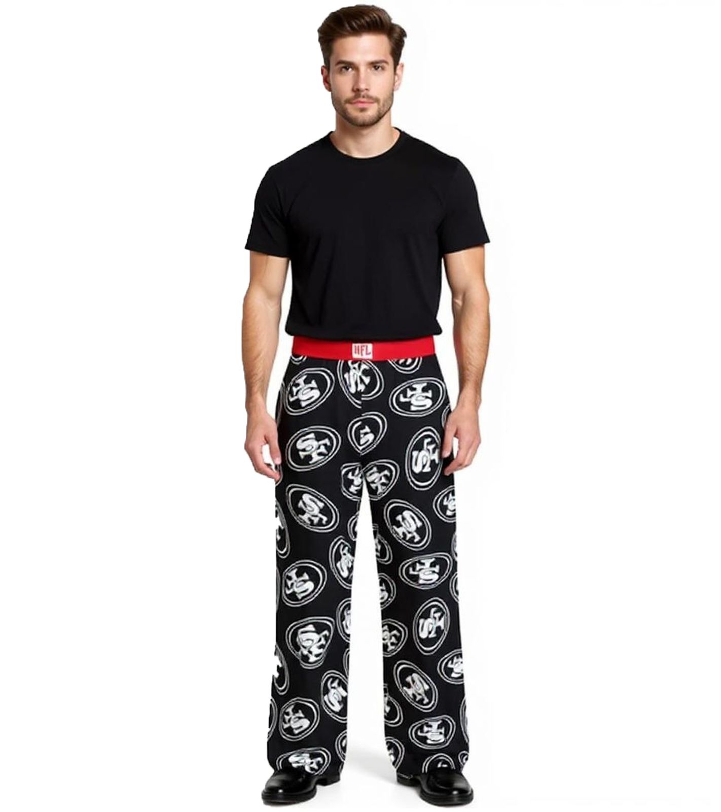RE:COVERED X NFL San Francisco 49ers Loungepants Herren Schlafanzug-Hose mit Team-Logo Pyjama-Hose RCNFL1396 Schwarz/Weiß