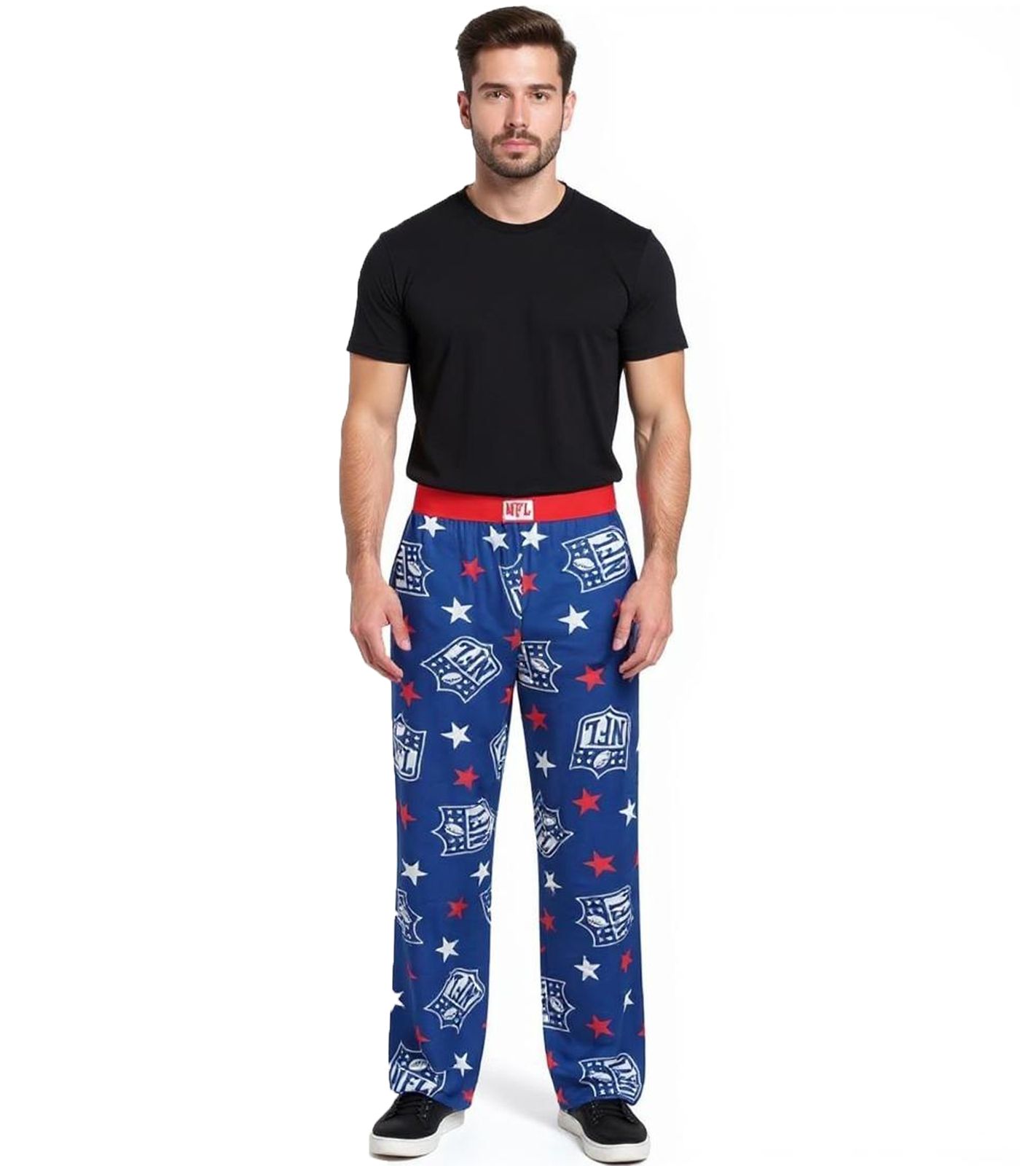 RE:COVERED X NFL Shield and Stars Loungepants Herren Schlafanzug-Hose mit NFL-Logo Baumwolle Pyjama-Hose RCNFL1401 Blau