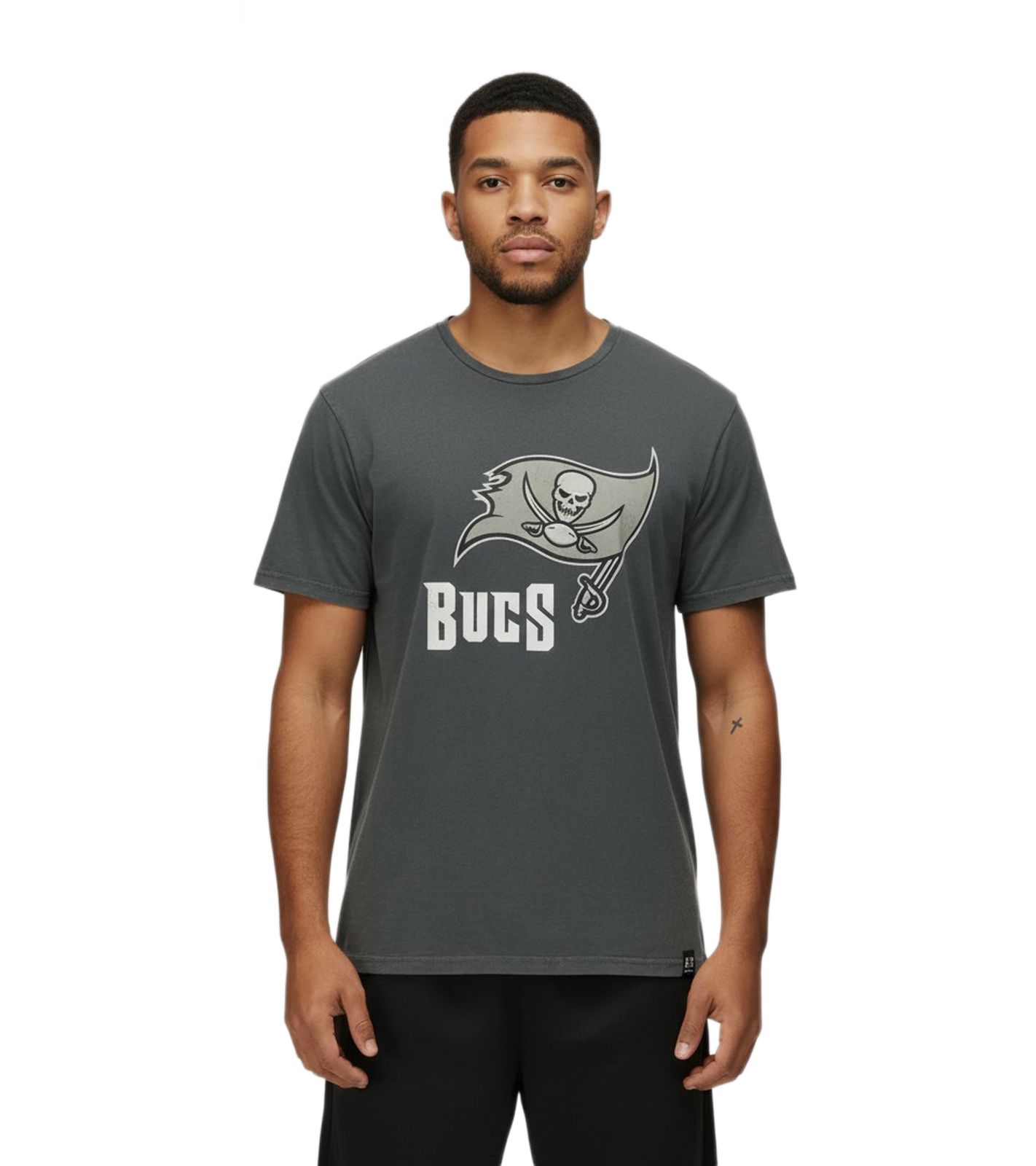 RE:COVERED X NFL Tampa Bay Buccaneers Herren T-Shirt mit Logo-Print Baumwoll-Shirt Rundhals-Shirt RCNFL1317C Grau