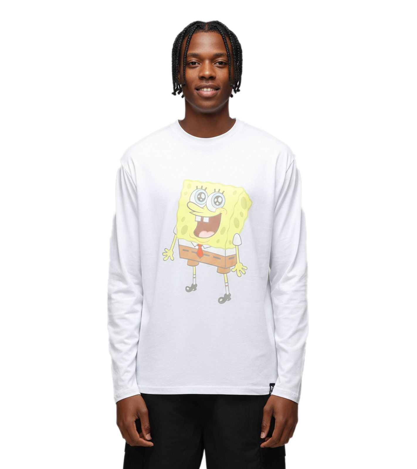 RE:COVERED X nickelodeon Herren Langarm-Shirt SpongeBob Schwammkopf Design Baumwoll-Pullover Rundhals-Shirt MMVCM272 Weiß