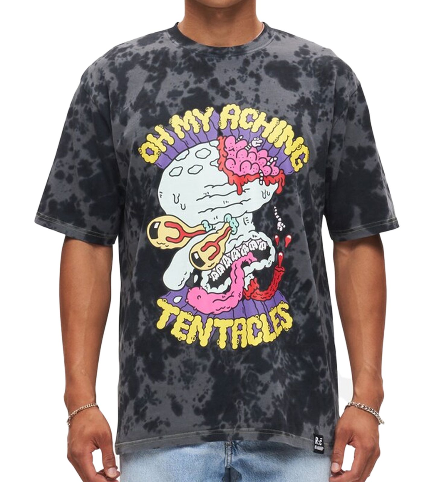 RE:COVERED X nickelodeon Herren T-Shirt SpongeBob Schwammkopf Baumwoll-Shirt Rundhals-Shirt RCVCM685 Schwarz