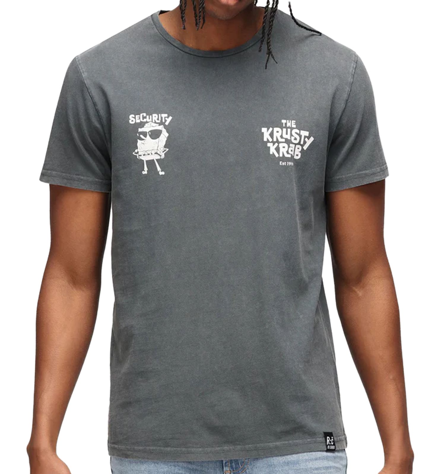 RE:COVERED X nickelodeon Herren T-Shirt SpongeBob Schwammkopf Design Baumwoll-Shirt Rundhals-Shirt MMVCM268 Grau
