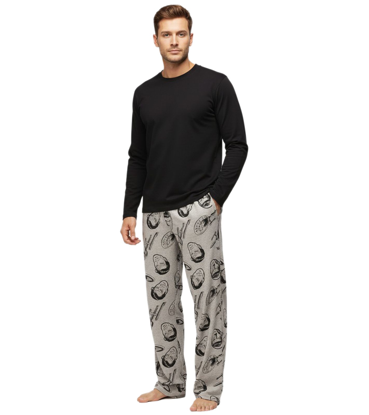 RE:COVERED X Star Trek Loungepants Herren Schlafanzug-Hose mit Star-Trek-Print Baumwolle Pyjama-Hose RCVCM652 Grau