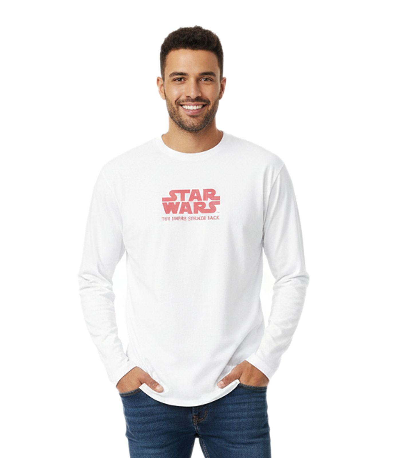 RE:COVERED X STAR WARS Herren Langarm-Shirt Das Imperium schlägt zurück Baumwoll-Shirt Longsleeve MMSTW2452 Weiß/Rot