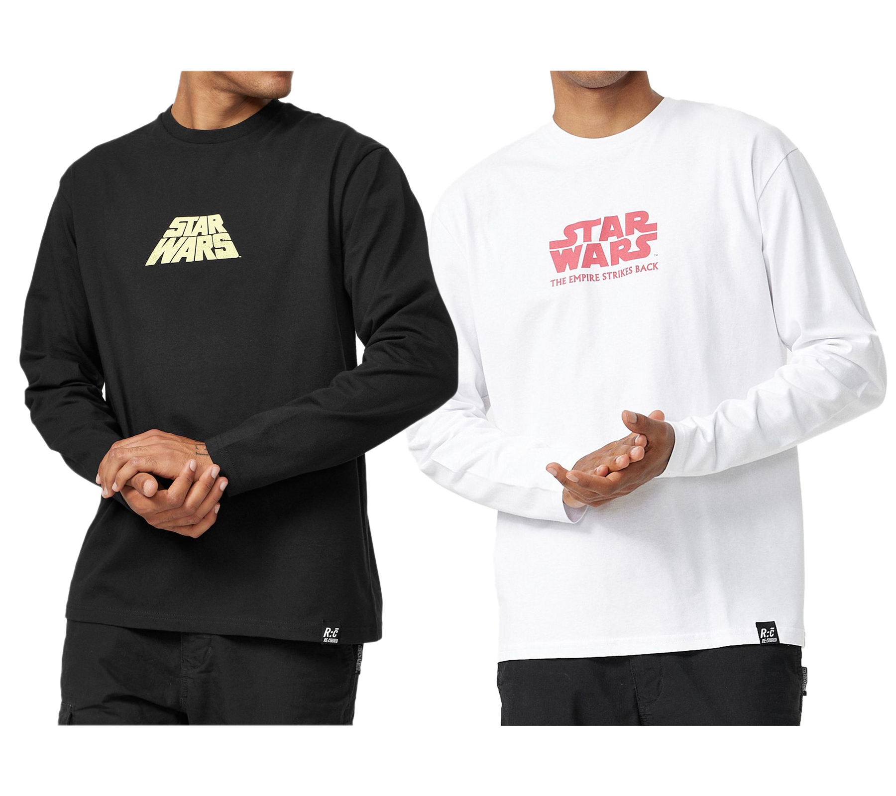 RE:COVERED X STAR WARS Herren Langarm-Shirt Das Imperium schlägt zurück oder mit Poster-Print Baumwoll-Shirt Longsleeve Weiß oder Schwarz