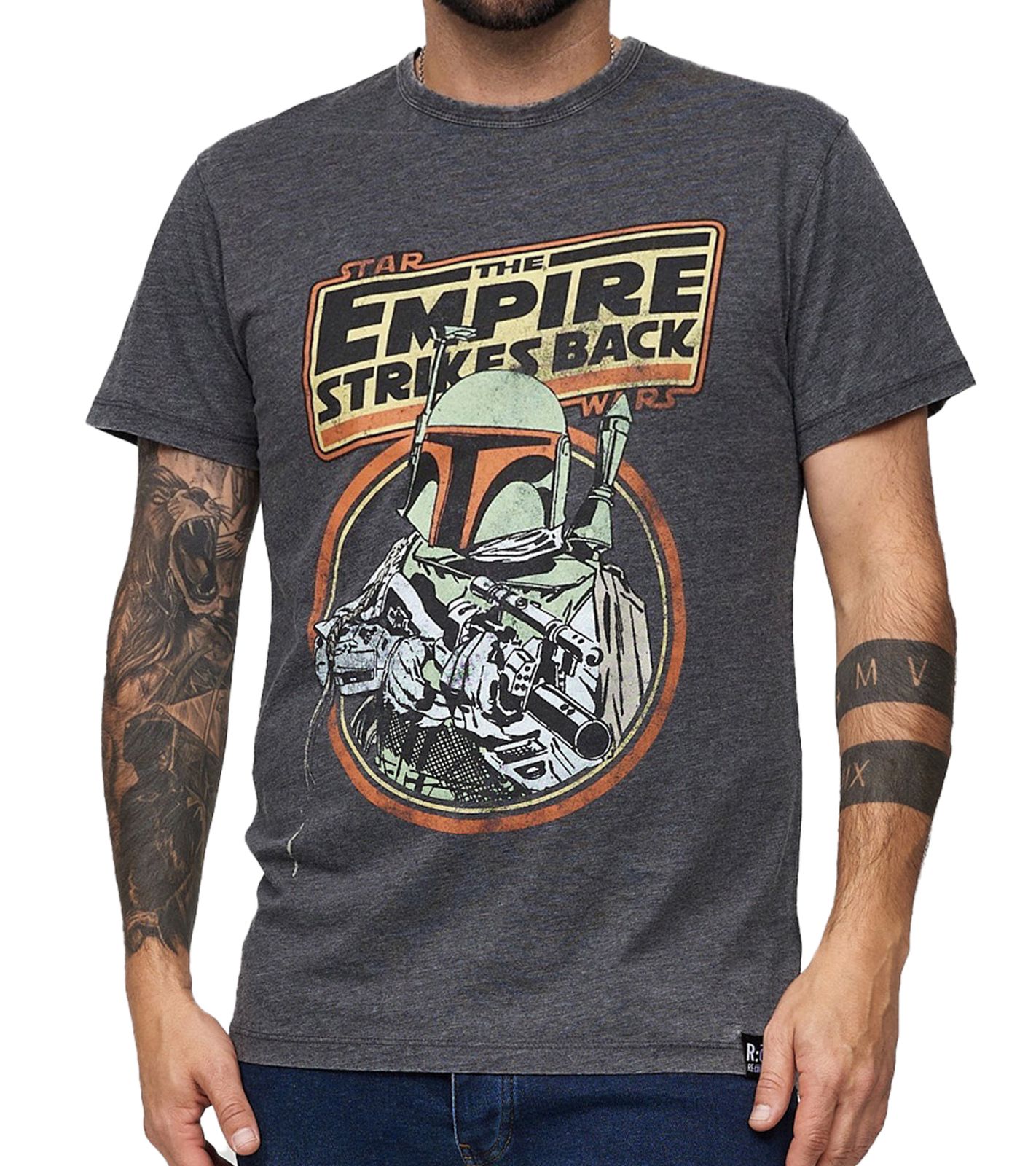 RE:COVERED X STAR WARS Herren T-Shirt Das Imperium schlägt zurück mit Baumwolle Kurzarm-Shirt MMSTW2337 Dunkel-Grau