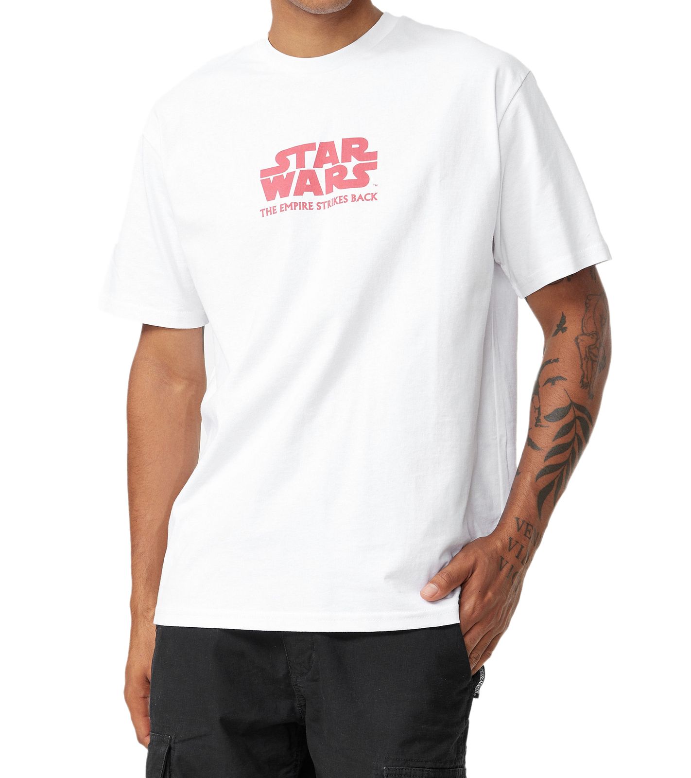 RE:COVERED X STAR WARS Herren T-Shirt mit The Empire Strikes Back Poster-Print Baumwoll-Shirt Kurzarm-Shirt MMSTW2453 Weiß