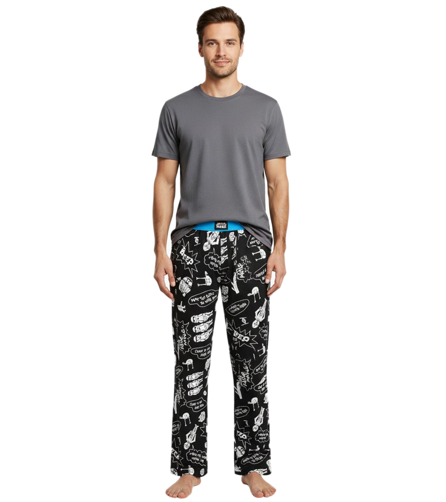 RE:COVERED X Star Wars Pyjama-Hose Herren Schlafanzug-Hose mit Star Wars Comics Aufdruck Print Baumwolle Loungepants RCDIF2108 Schwarz/Weiß
