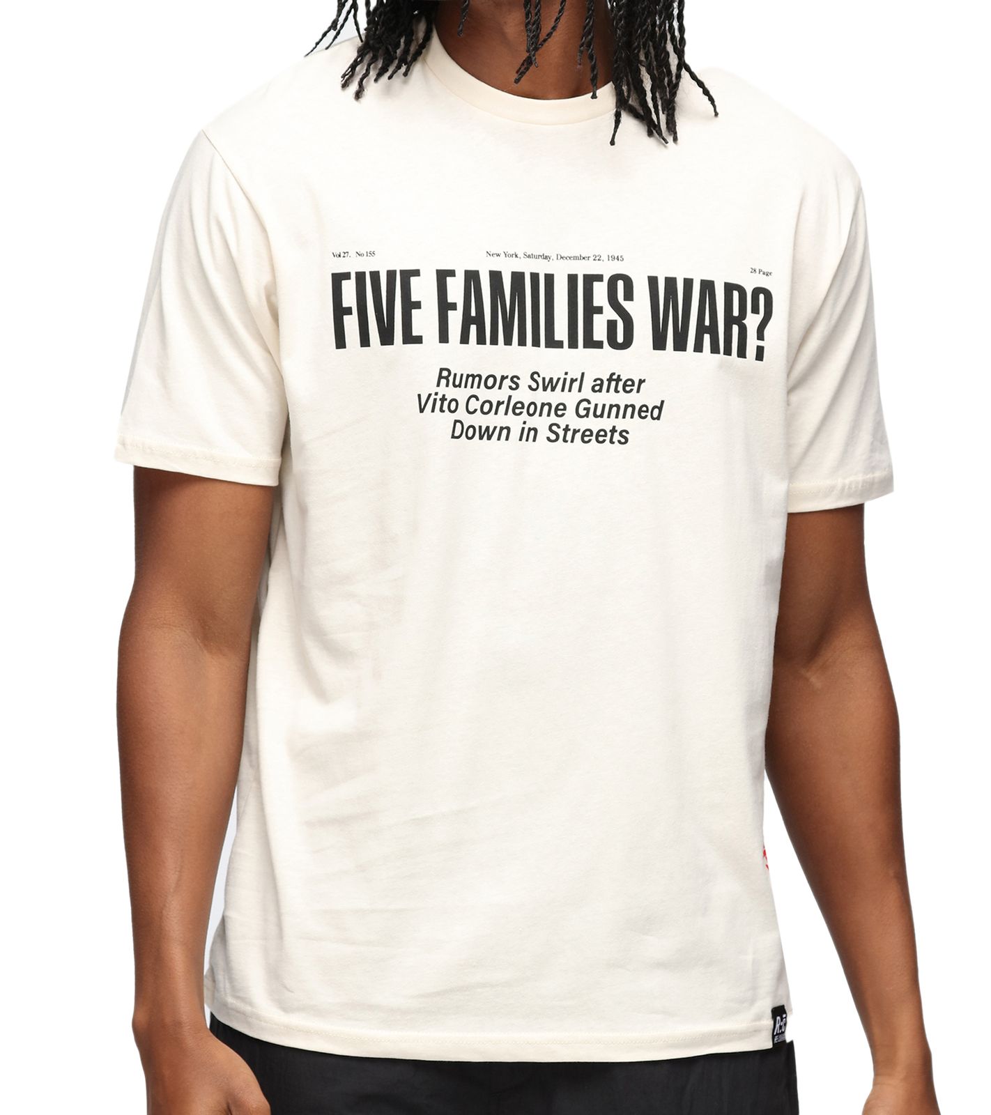 RE:COVERED X The Godfather Herren Baumwoll-Shirt mit großem Schriftzug-Print Kurzarm-Shirt MMVCM306 Beige