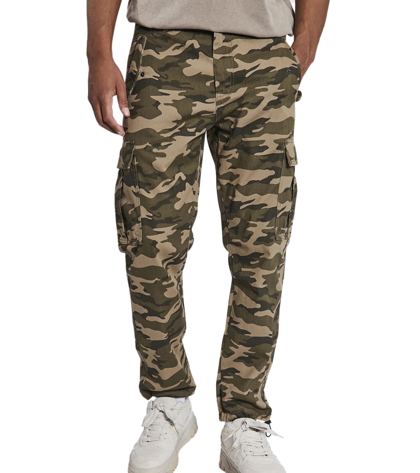 REDEFINED REBEL Jolan Herren Cargo-Hose im Utility-Look Anti Fit Baumwoll-Hose Ankle-Hose mit Tunnelzug am Beinende 226027 Camouflage