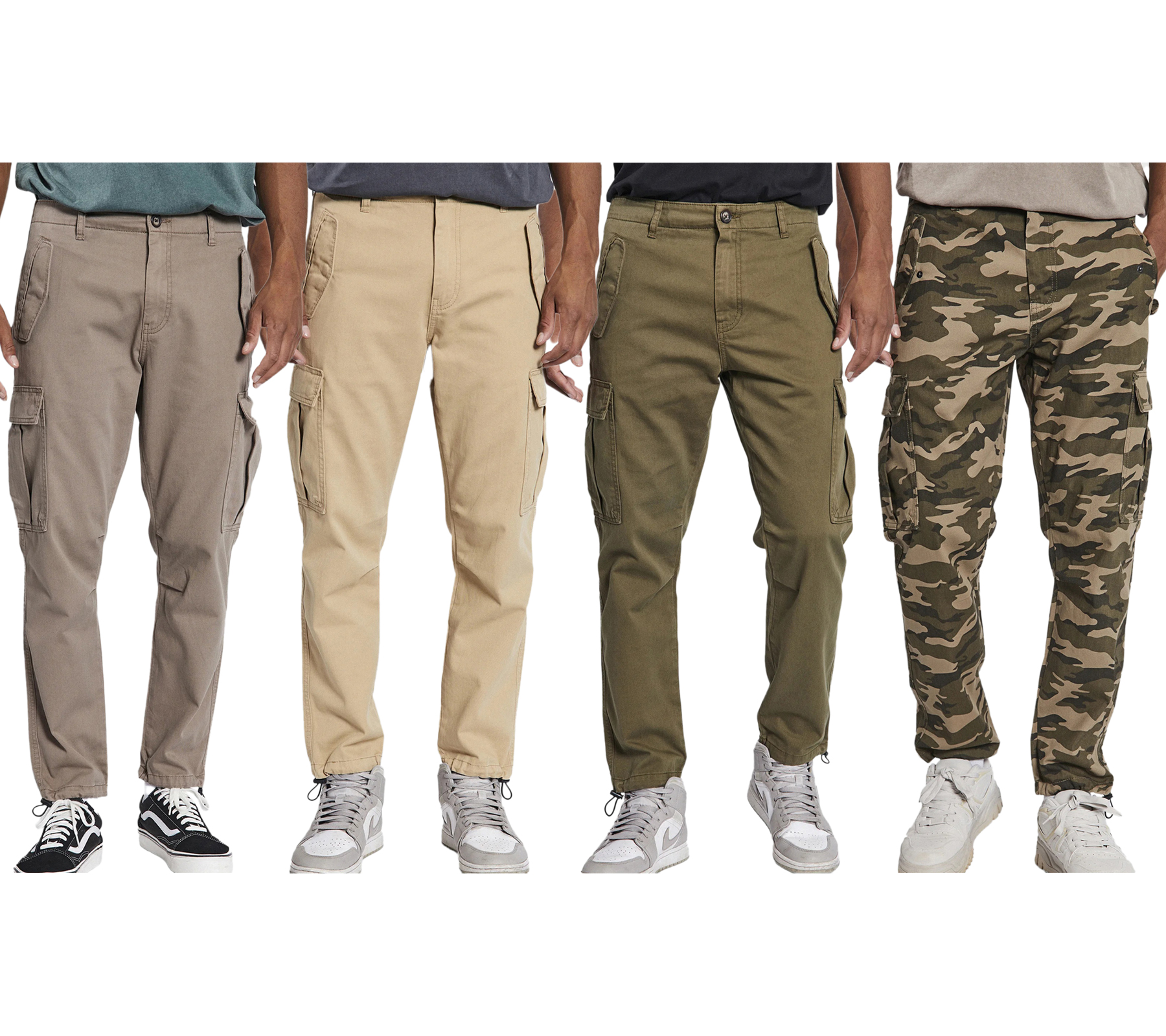 REDEFINED REBEL Jolan Herren Cargo-Hose im Utility-Look Anti Fit Baumwoll-Hose Ankle-Stil mit Tunnelzug am Beinende 226027 Camouflage, Braun, Beige, Grün