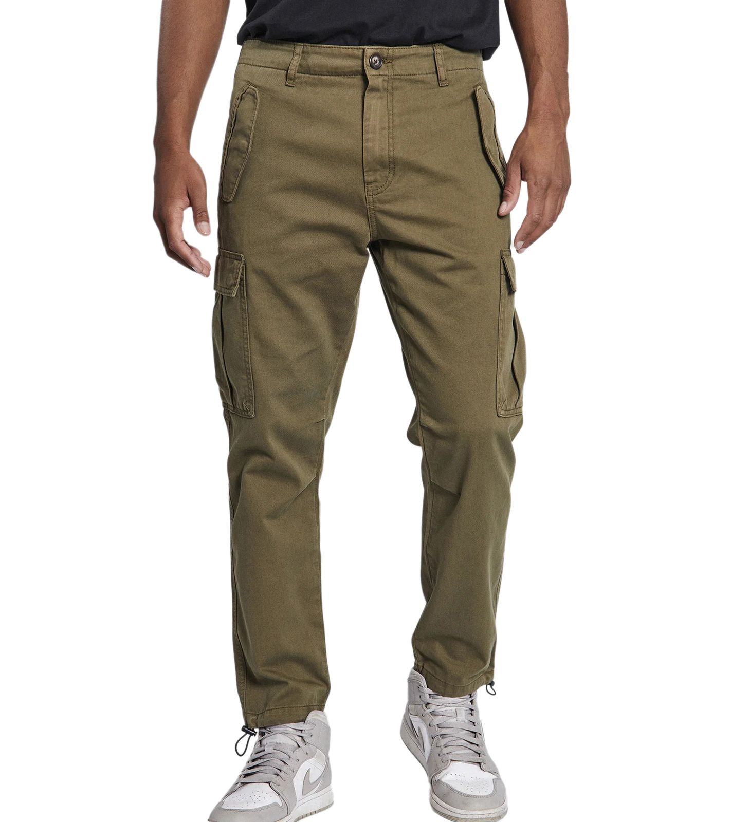 REDEFINED REBEL Jolan Herren Cargo-Hose im Utility-Look Anti Fit Baumwoll-Hose Ankle-Stil mit Tunnelzug am Beinende 226027 Oliv-Grün