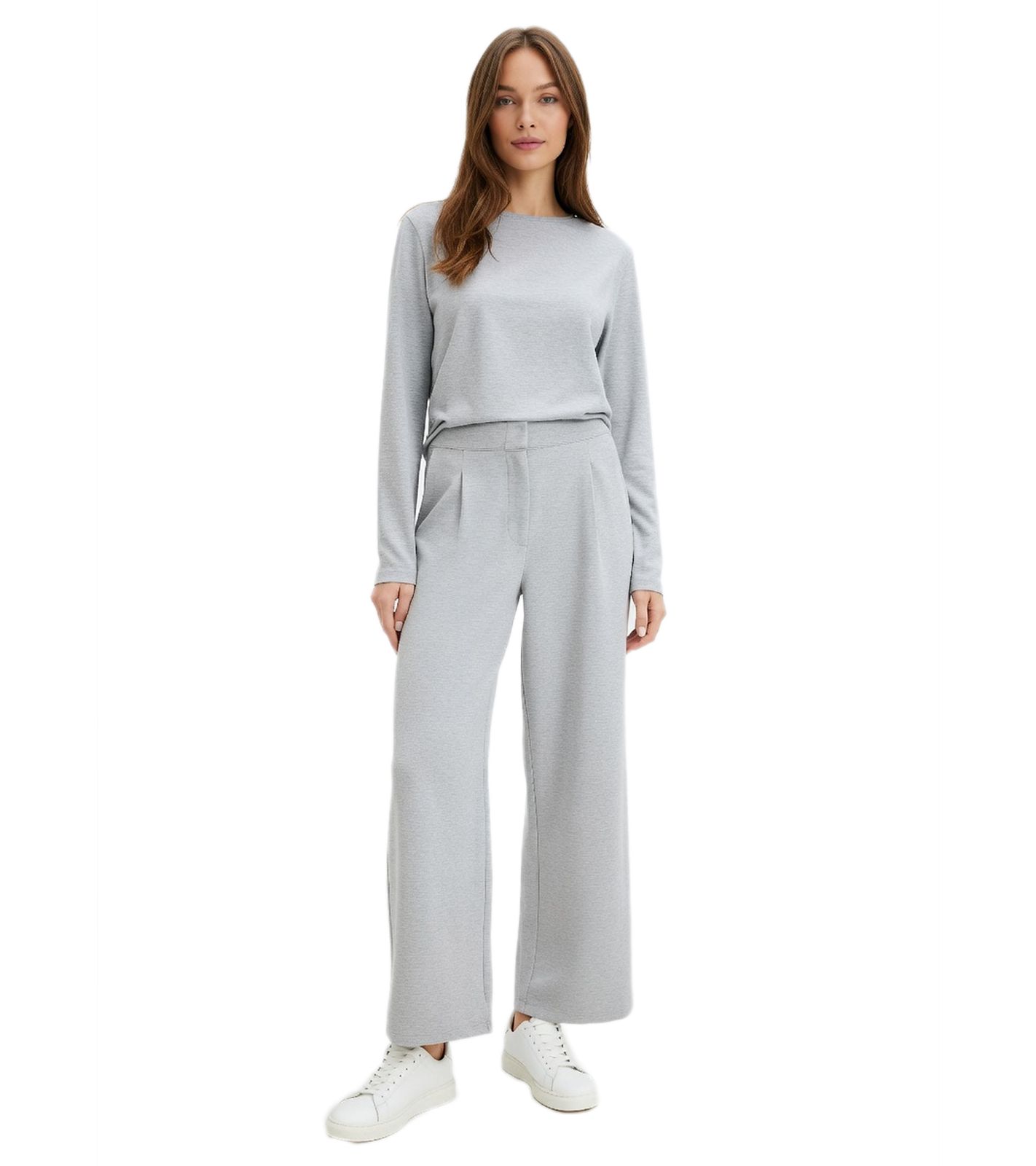 relaxte Damen Hose Stoff-Hose im Jogger-Look mit weitem Bein und Abnähern vorn 942309 Grau
