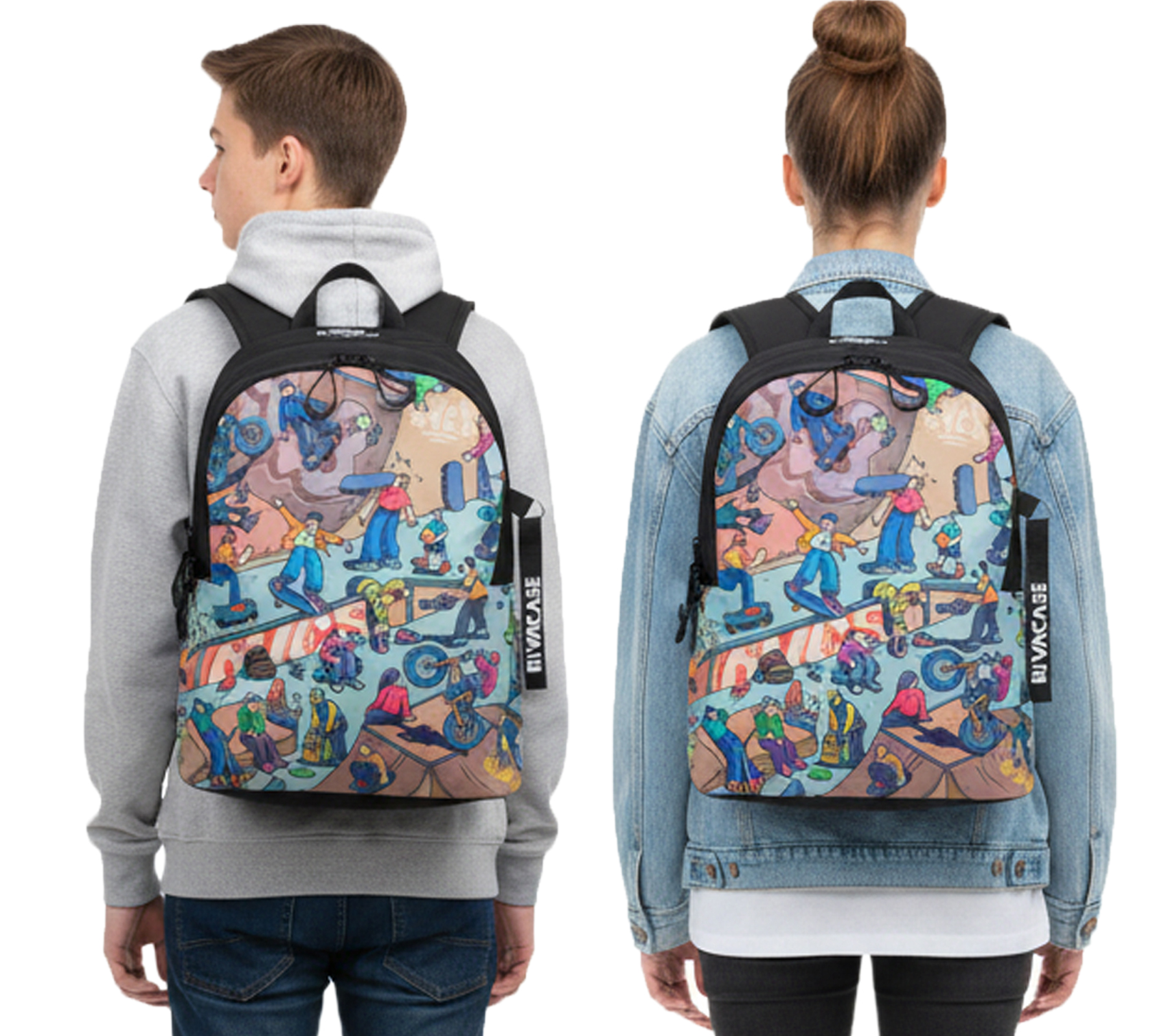 Rivacase Agora Urban Skaters Kinder-Rucksack für Mädchen und Jungen Alltags-Rucksack Schul-Rucksack 12L 5420 BK Schwarz/Bunt