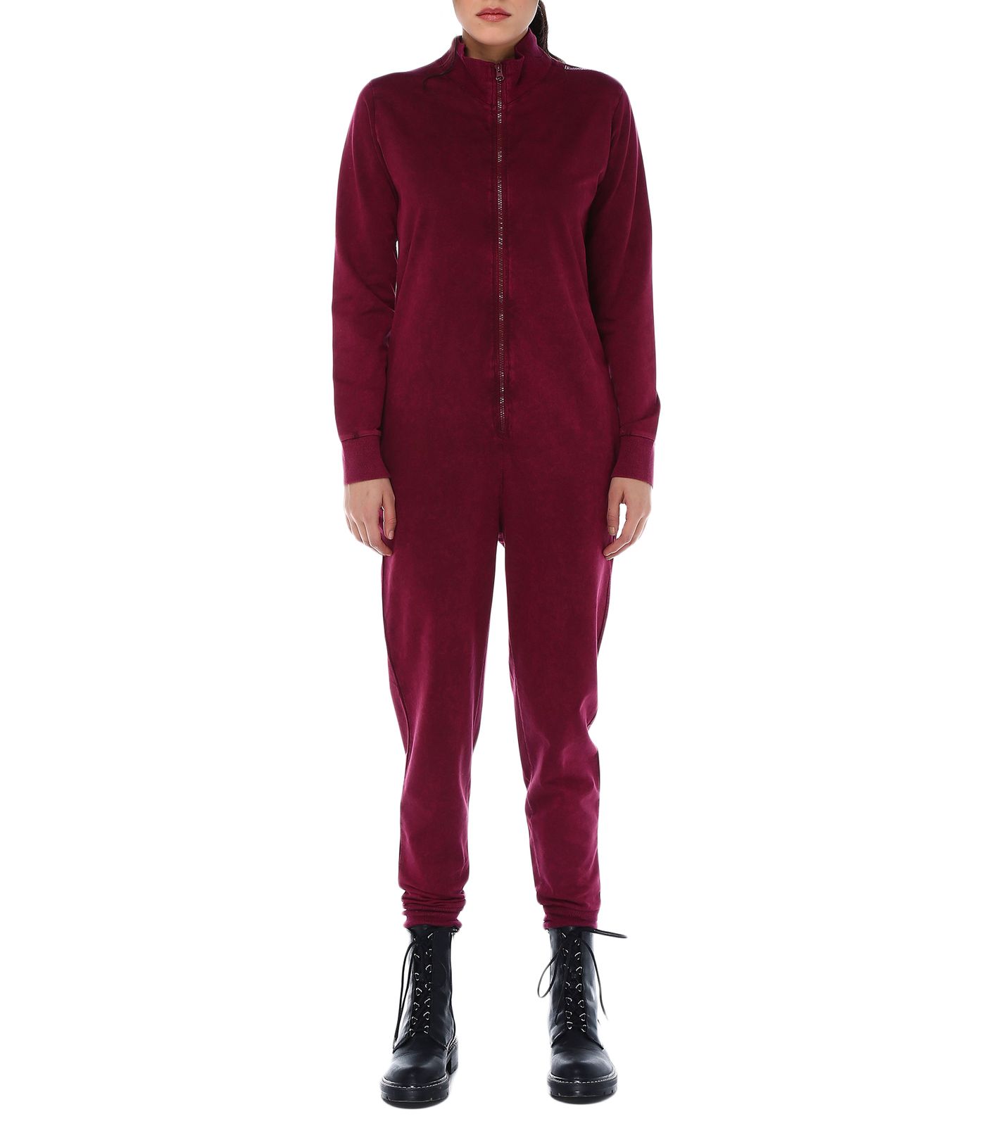 ROCKUPY Damen Jumpsuit lässiger Overall mit Rücken-Print cooler Einteiler Onesie 393824 Weinrot