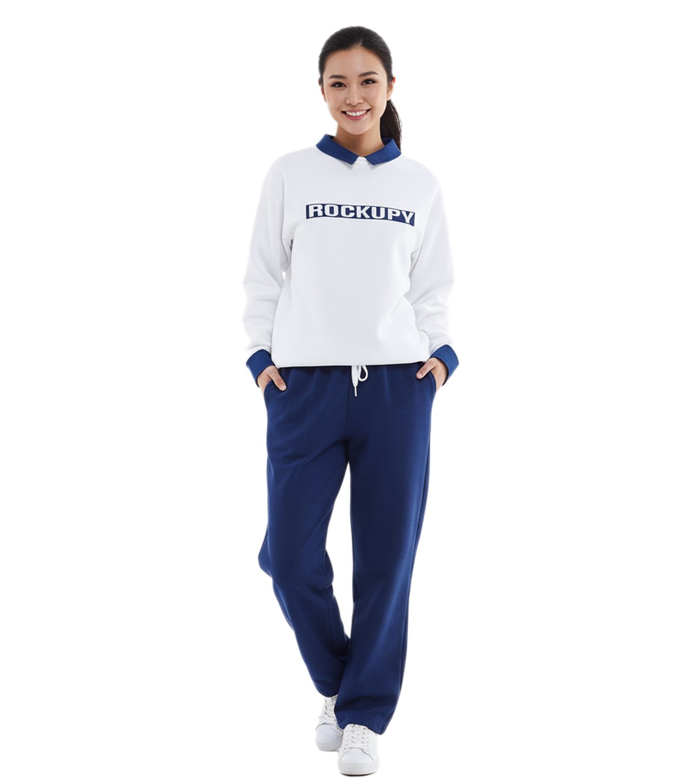 ROCKUPY Damen Sweatshirt Baumwoll-Shirt Winter-Sweater mit Logo-Stickerei RPW20_040302 001 Weiß