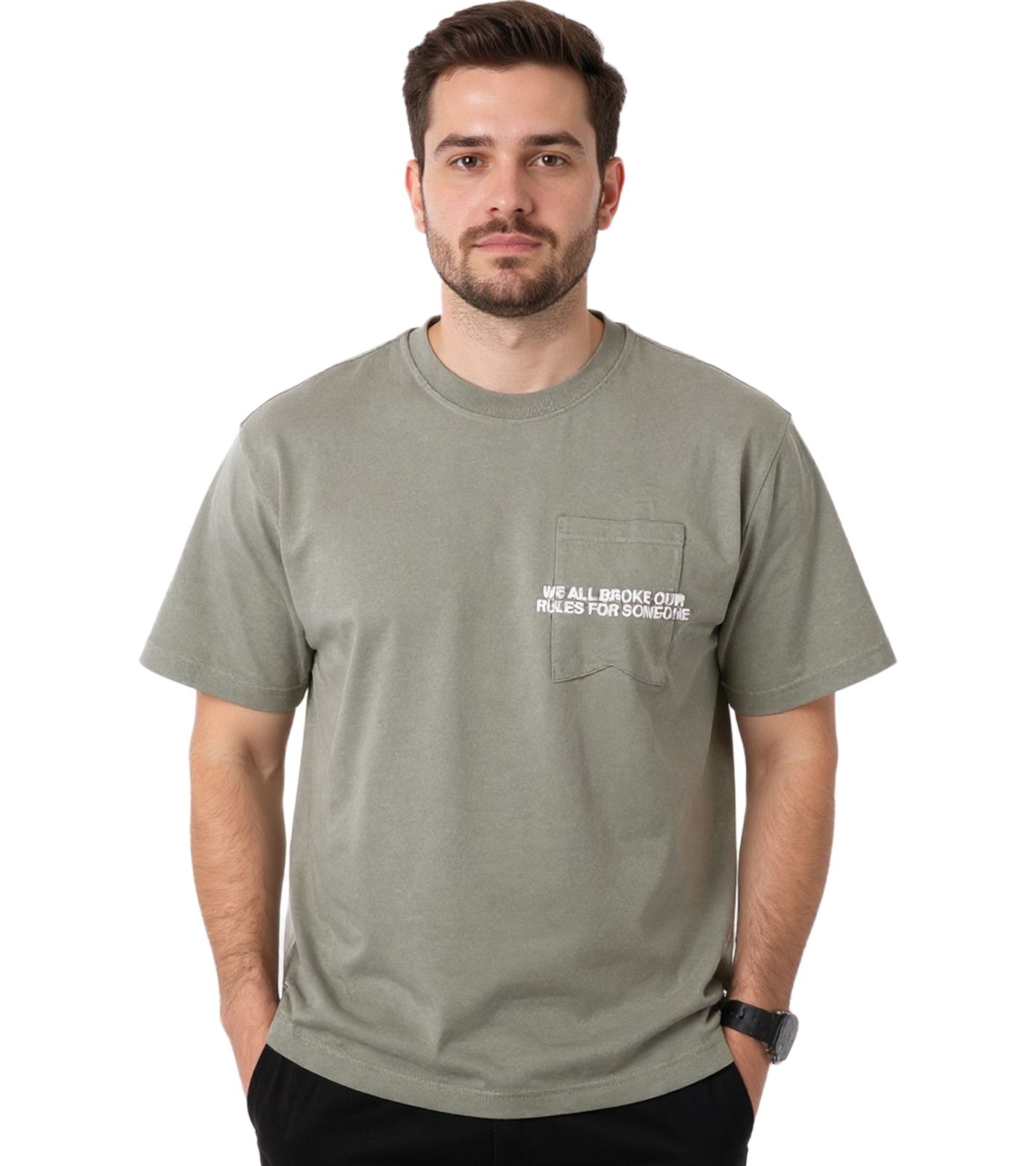 ROUGH. Basil Herren T-Shirt mit Brusttasche Baumwoll-Shirt Grün