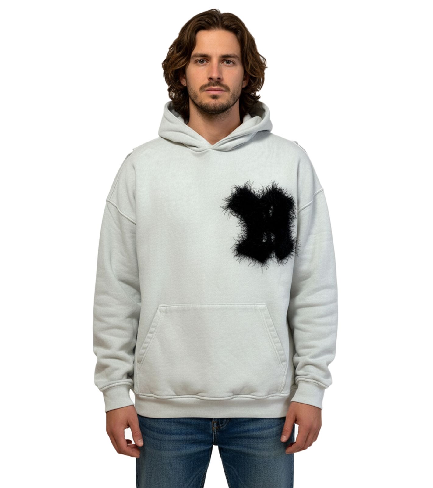 Rough. Capital Baby Teddy Herren Hoody Baumwoll-Pullover Heavy Fit Hellgrau