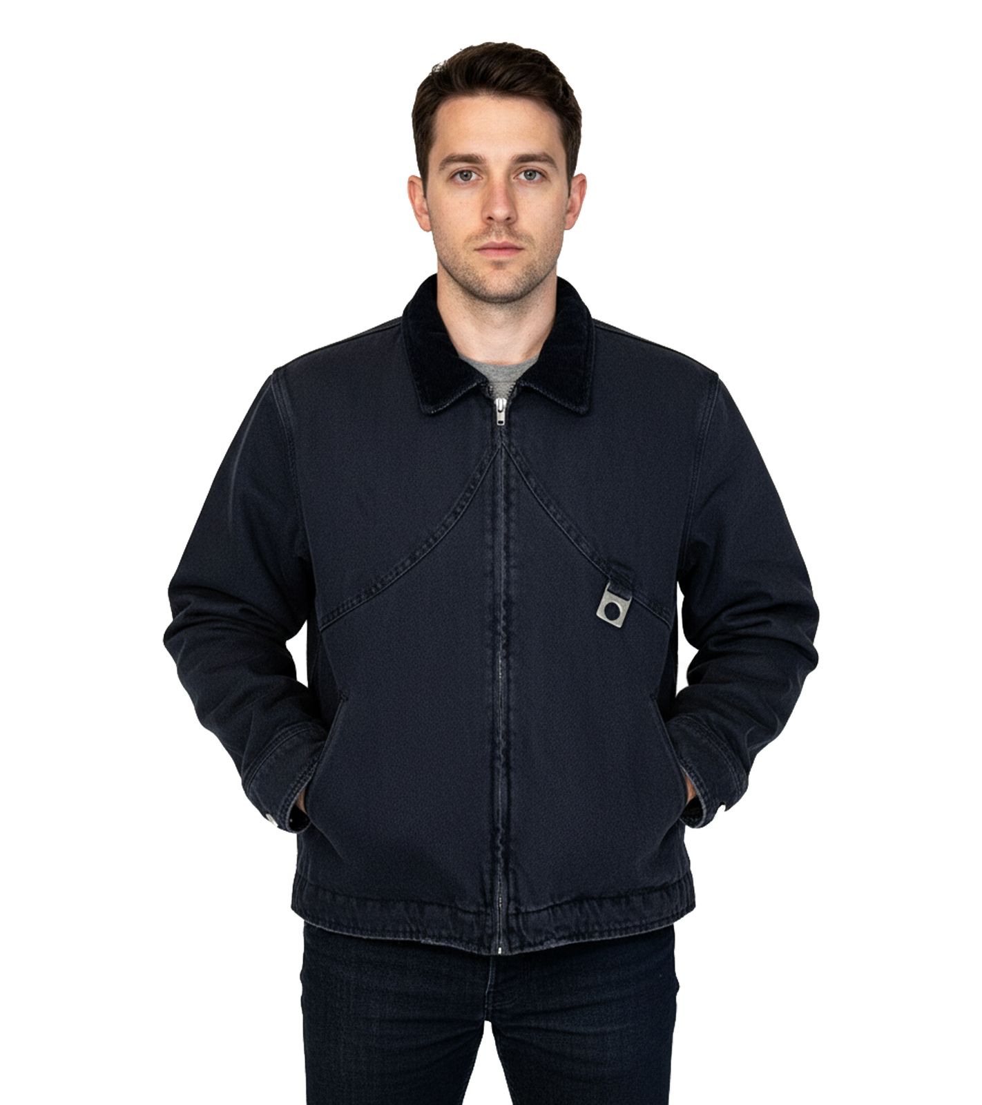 ROUGH. Herren Jeans-Jacke mit Reißverschluss Übergangs-Jacke Herbst-Jacke Schwarz