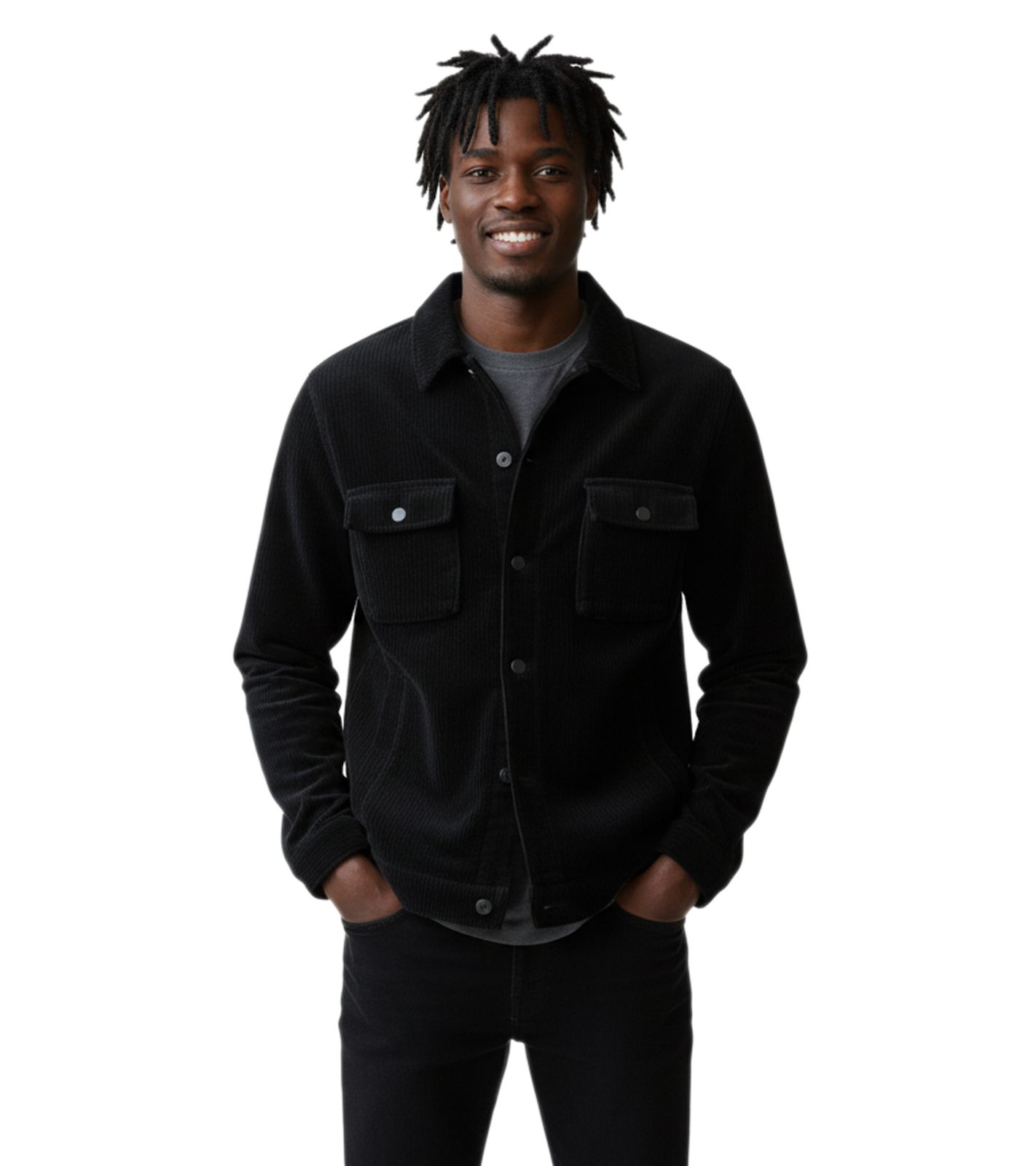 ROUGH. Snug Baumwoll Jacke – Übergangsjacke mit Hemdkragen & Brusttasche in Schwarz