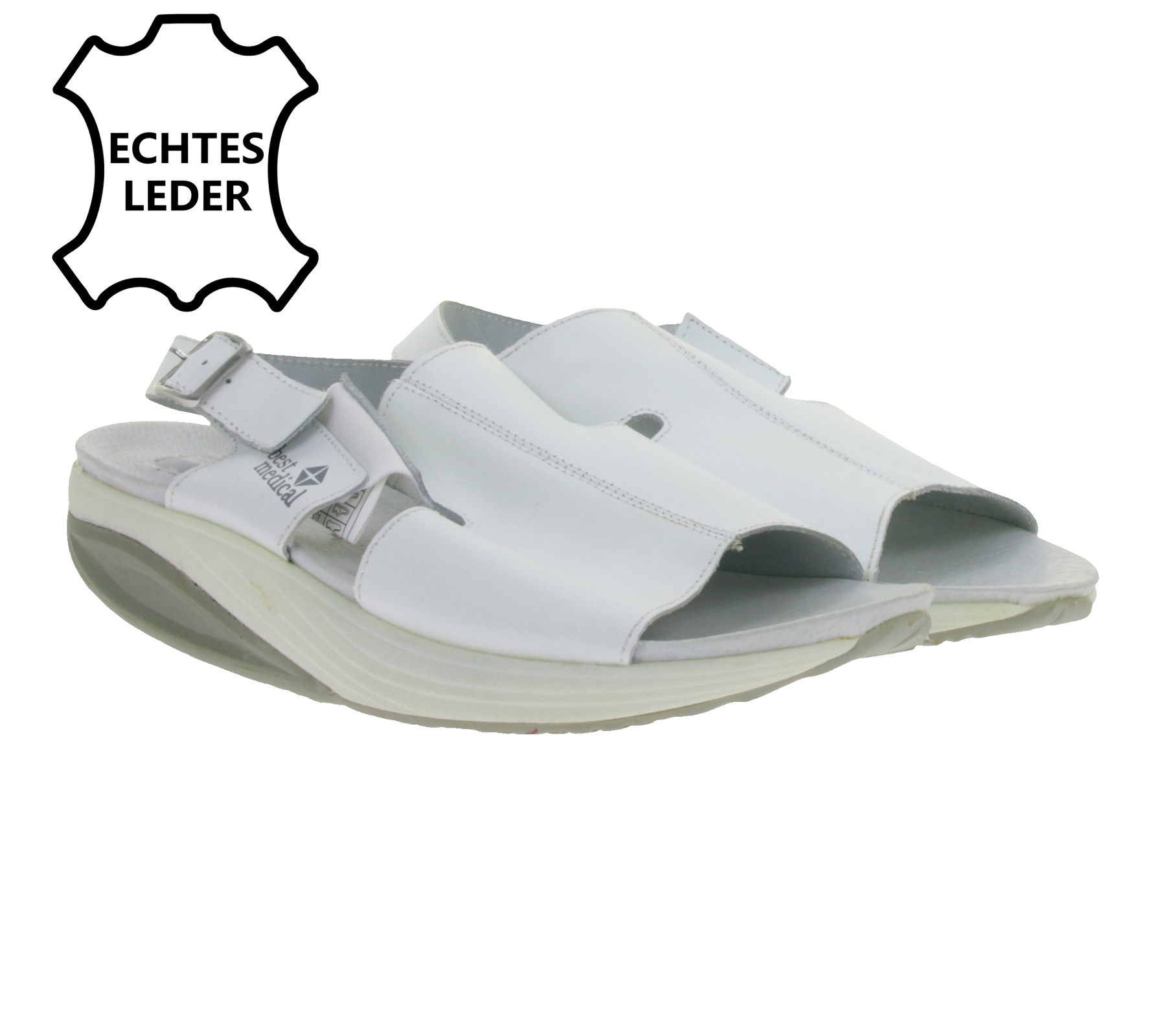 Rutschhemmende hsm Damen Arbeits-Pantoletten Echtleder-Schuhe SRA-Schutzklasse Sandalen Berufsschuhe Factory Second B-Ware Arzt-Schuhe Weiß