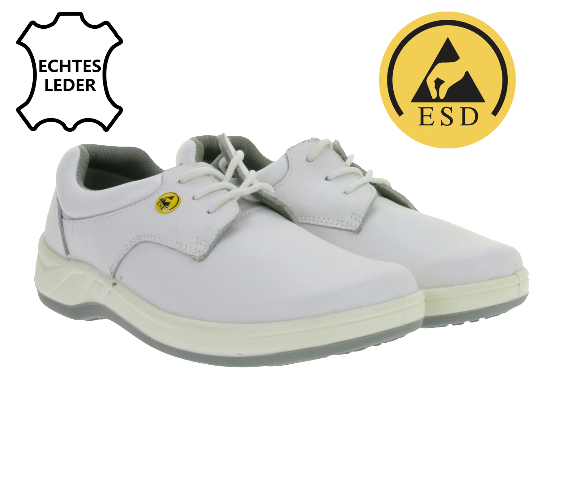 Rutschhemmende hsm Damen Arbeits-Schnürschuhe ESD-geeignet Echtleder-Schuhe SRA-Schutzklasse Halb-Schuhe Berufsschuhe Factory Second B-Ware Arzt-Schuhe Weiß