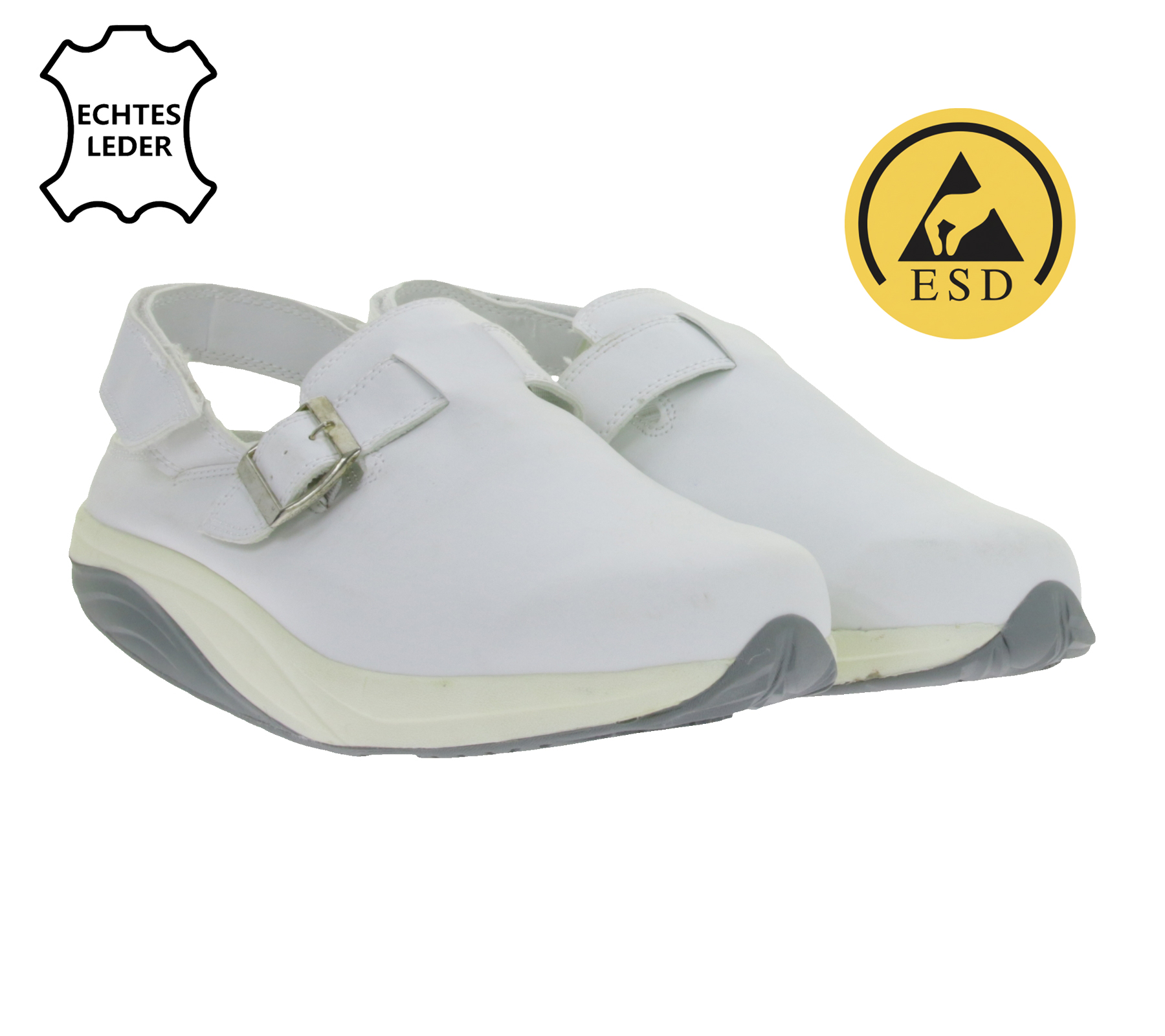 Rutschhemmende hsm Herren Arbeits-Pantoletten ESD-geeignet Echtleder-Schuhe SRA-Schutzklasse Berufsschuhe Factory Second B-Ware Arzt-Schuhe Weiß