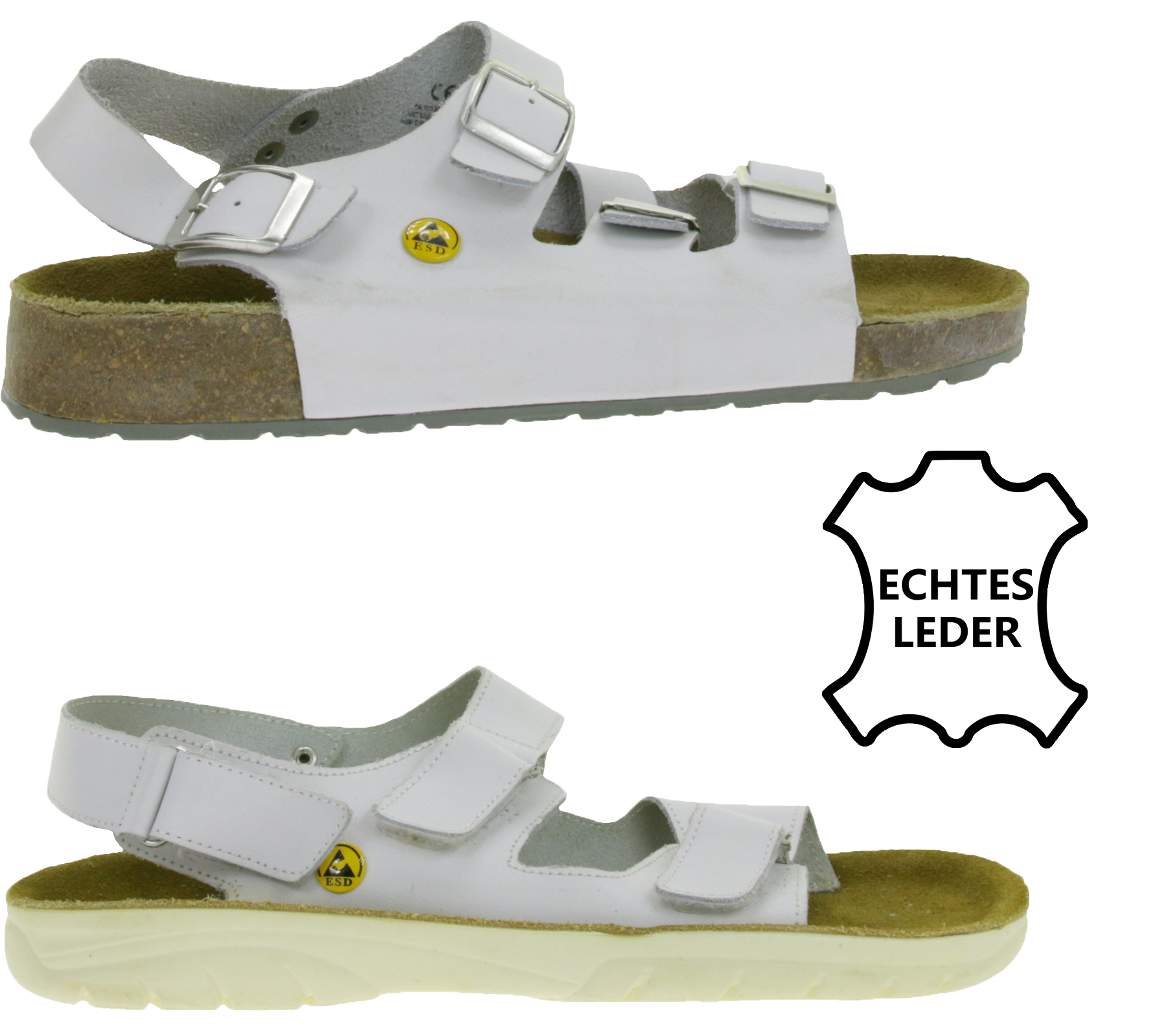 Rutschhemmende hsm Herren Arbeits-Sandalen ESD-geeignet Echtleder-Schuhe Schutzklasse SRC oder SRA Pantoletten Berufsschuhe Factory Second B-Ware Arzt-Schuhe Weiß