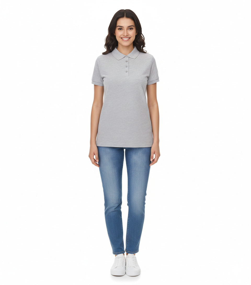 SANTINO Mika Polo-Shirt aus Bio-Baumwolle Polo-Hemd mit 4er Knopfleiste Kurzarm-Shirt meliert 210 gr/m2 Grau