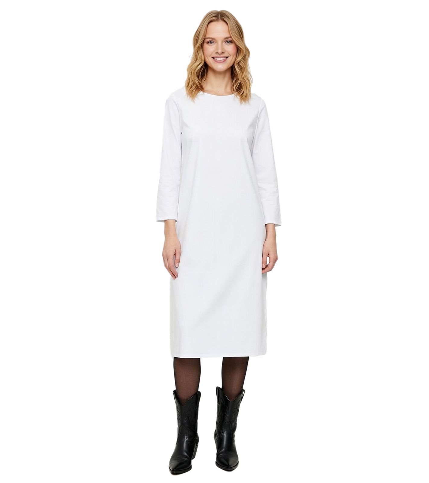 schmeichelhaftes Damen Midi-Kleid Etui-Kleid mit zartem Blumenmuster 952177 Hellblau/Weiß