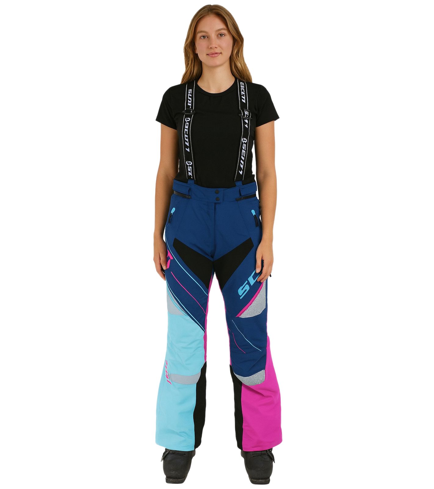 SCOTT Shell Pro Damen Moto-Cross Latz-Hose Ski-Hose Motorsport-Kleidung wasserdichte Softshell-Hose 245006 5340 Blau/Pink