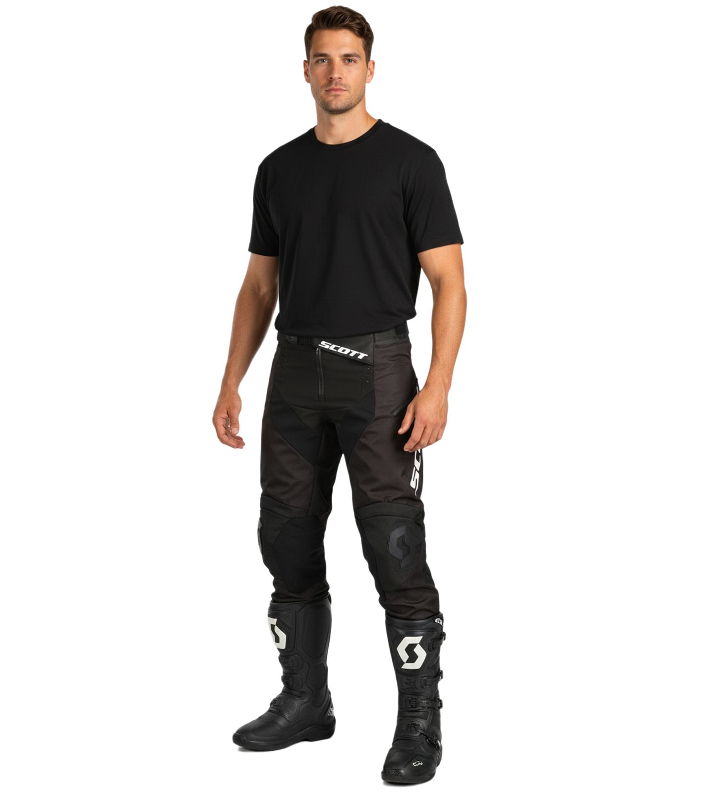 SCOTT X-Plore Swap Herren Moto-Cross Hose Motorsport-Kleidung mit vergrößertem Kniebereich Fahrrad-Hose 292379 1007 Schwarz
