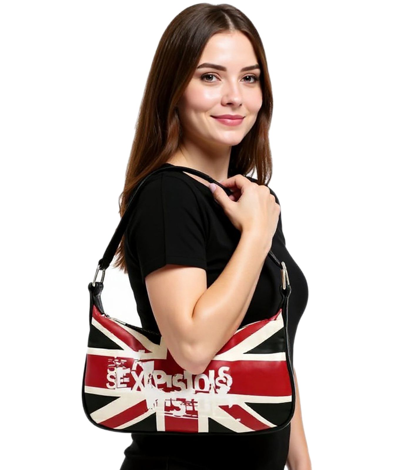 Sex Pistols Punkrock-Band Damen Vintage-Tasche Schulter-Tasche mit britischem Flaggenlogo Fan-Artikel LB103141SEX Schwarz/Rot/Weiß