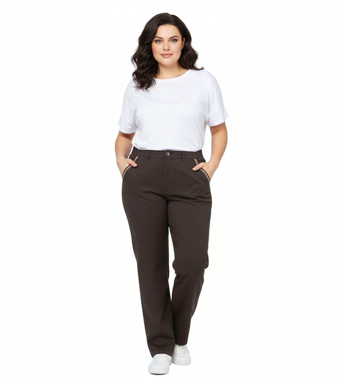 sheego Damen Hose aus weicher Lyocell-Qualität Alltags-Hose Große Größen 134857 Braun