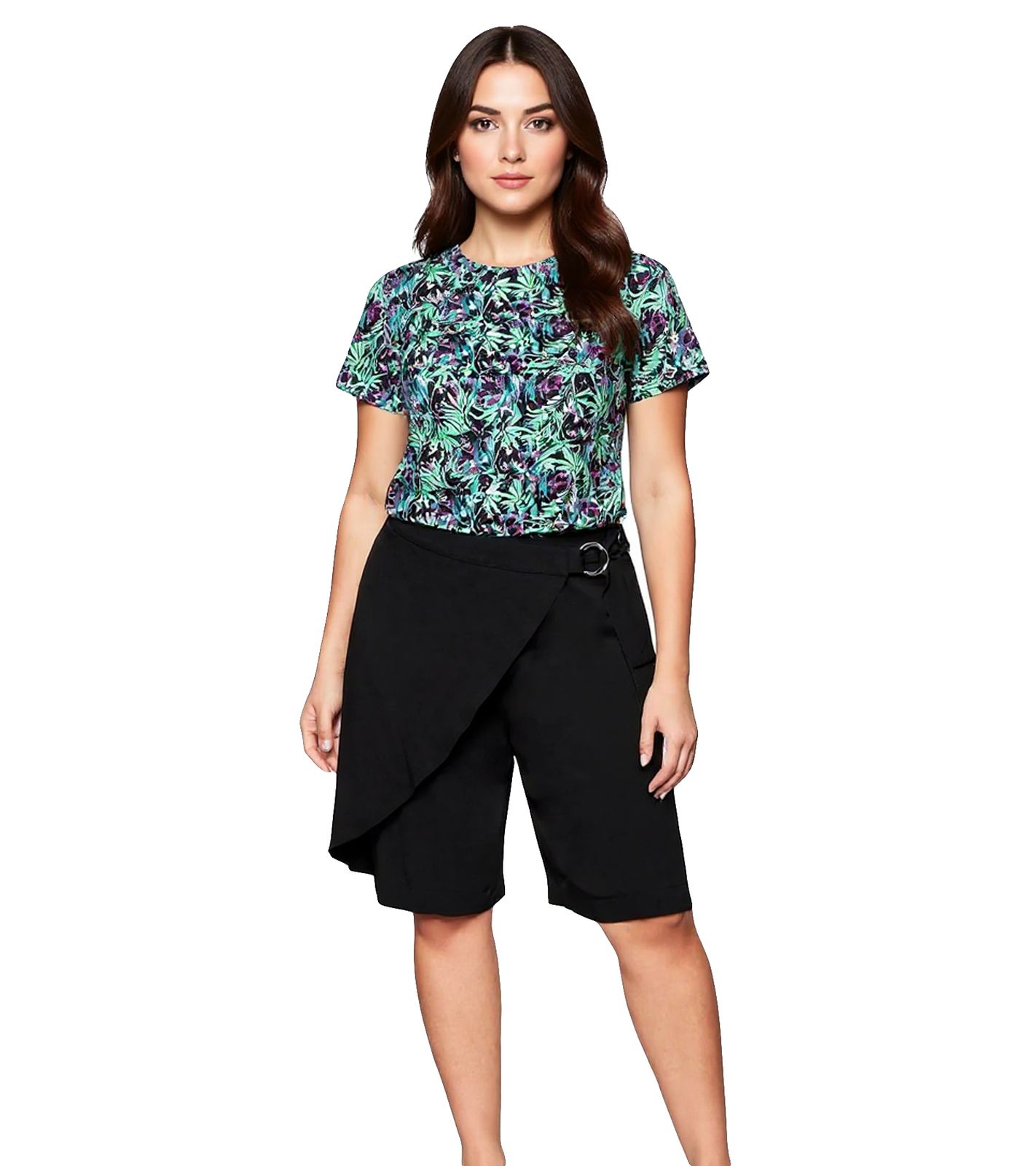 sheego Damen Hosenrock in Wickeloptik Bermuda-Short Große Größen 135565 Schwarz