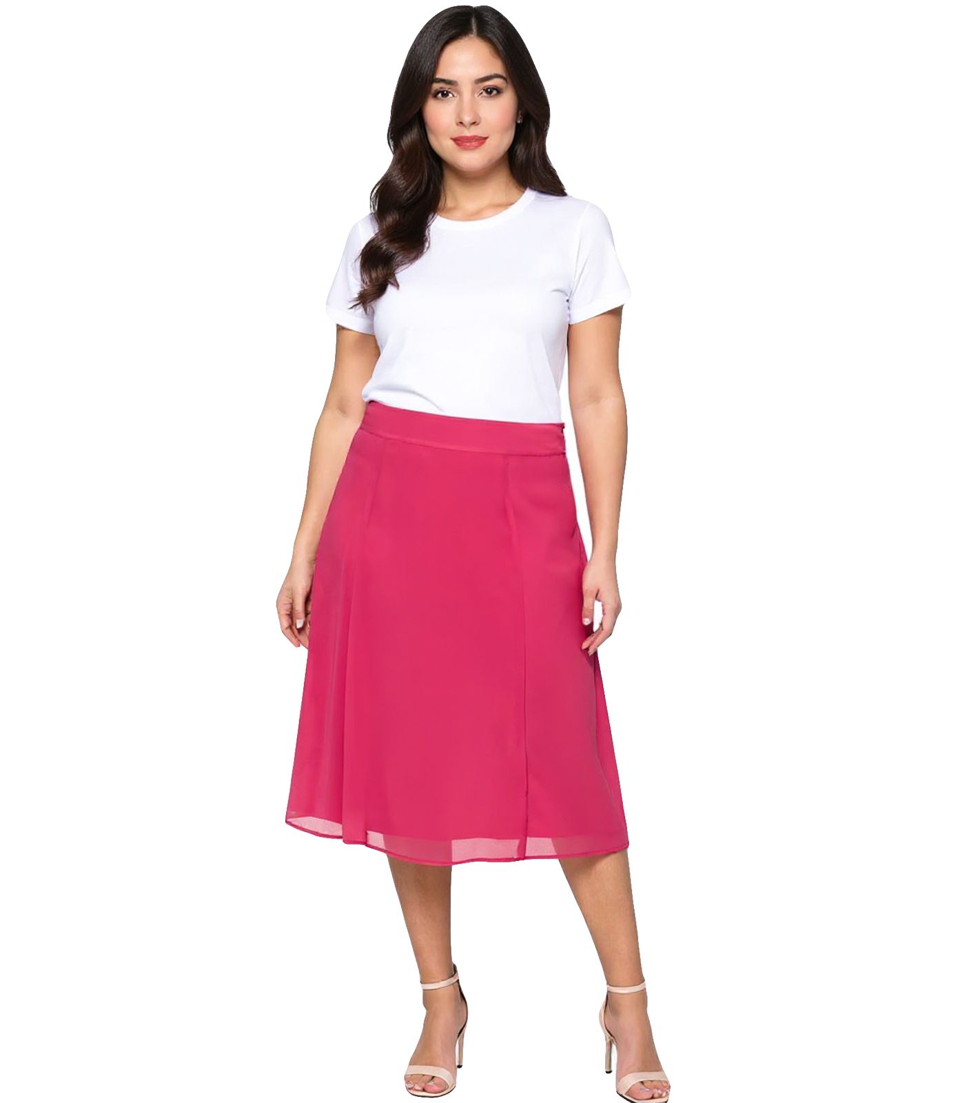 sheego Damen Rock in leicht ausgestellter Form Chiffon-Rock Große Größen 127158 Rosa