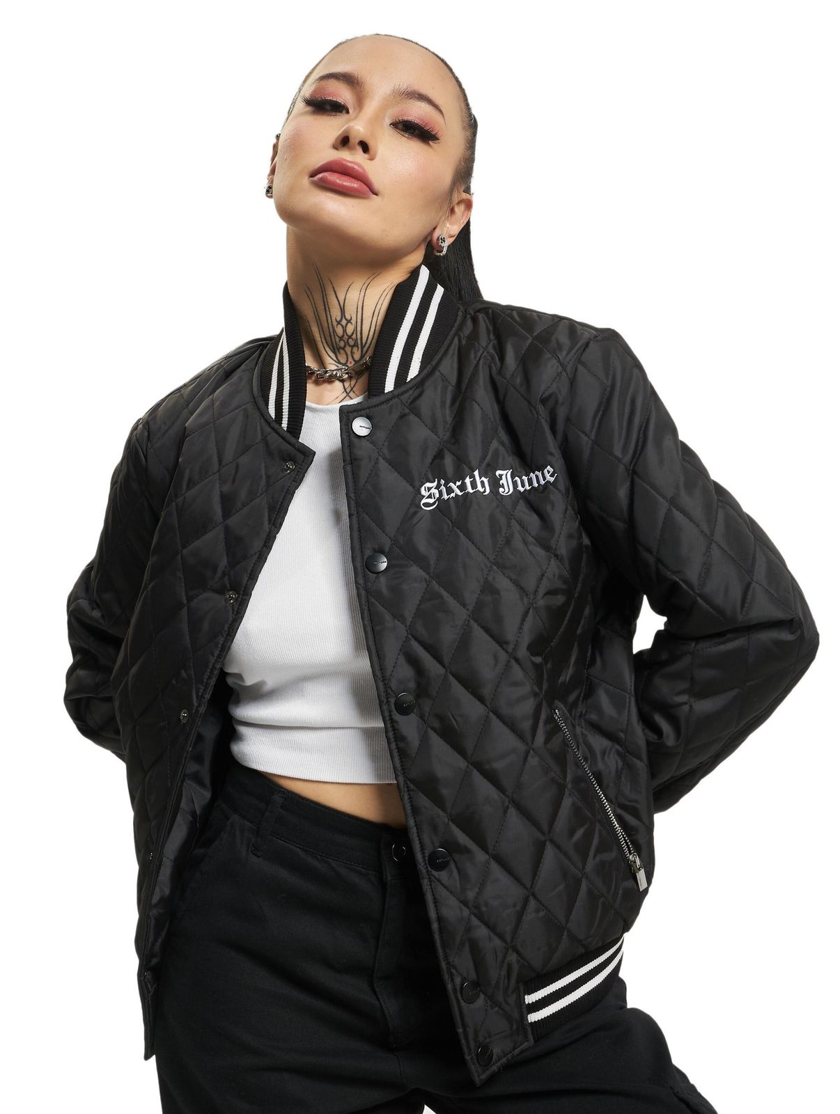 Sixth June Crew Wattierte Collegejacke Schwarz