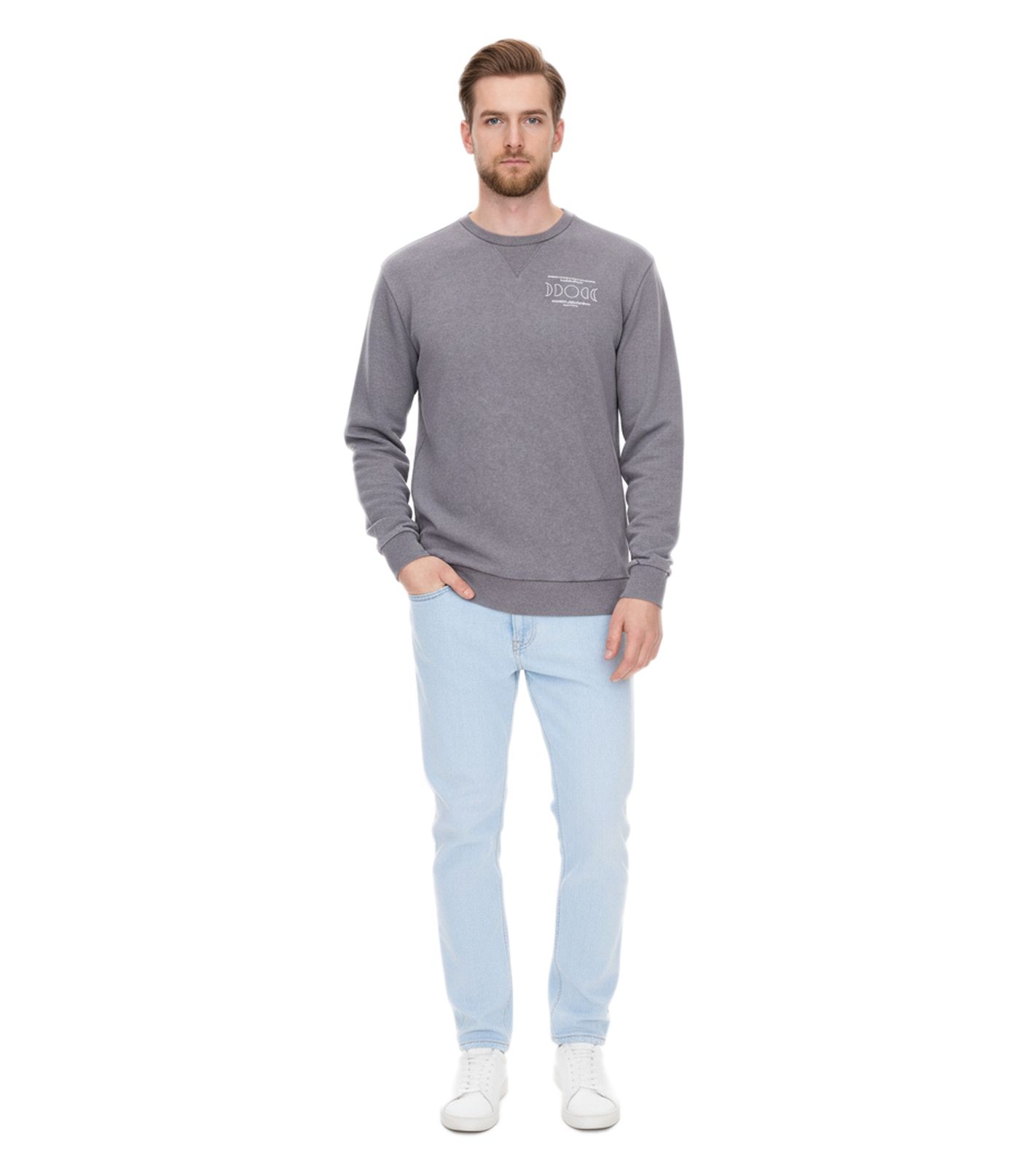 SKY REBEL Herren Rundhals-Pullover Baumwoll-Sweater im Antik-Look H10068C21372A 12400 Grau