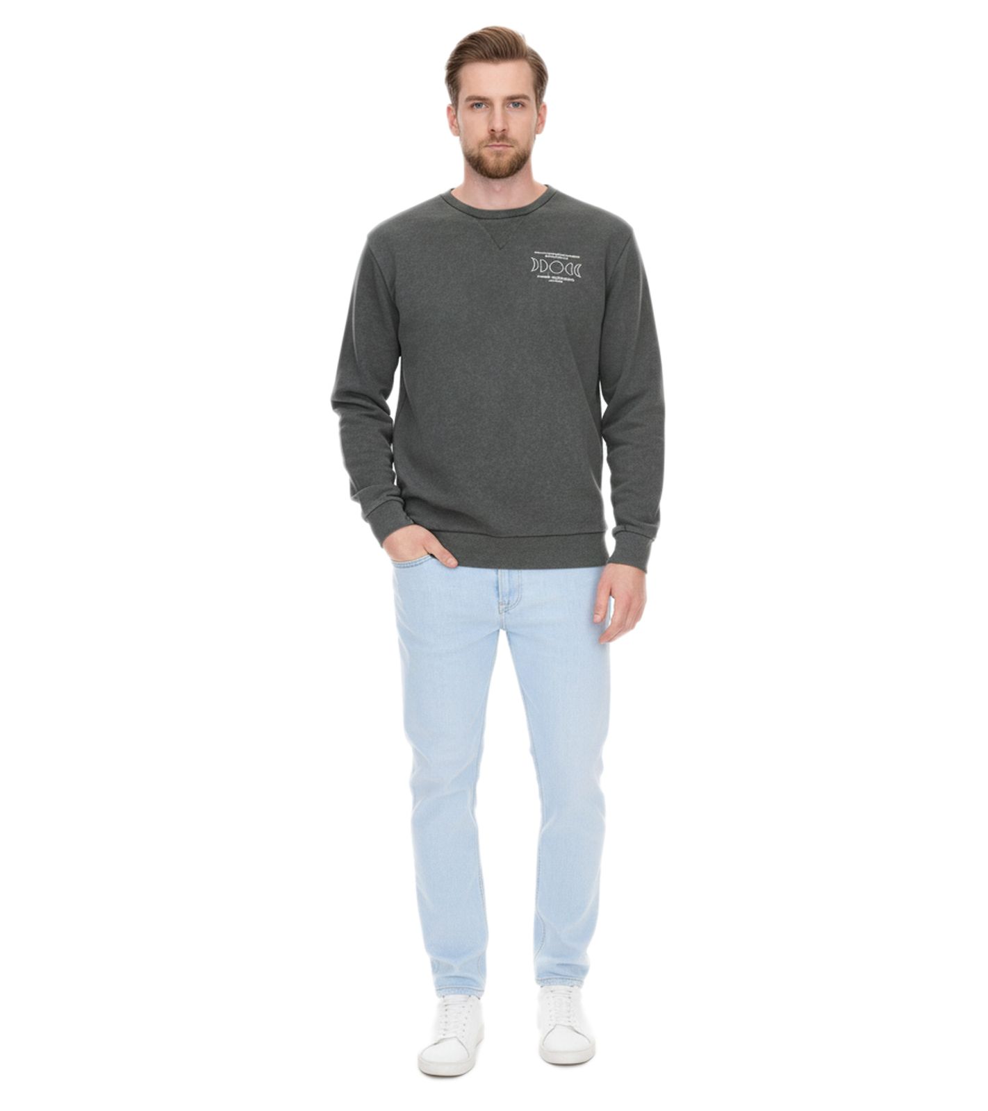 SKY REBEL Herren Rundhals-Pullover Baumwoll-Sweater im Antik-Look H10068C21372A 12400 Grün