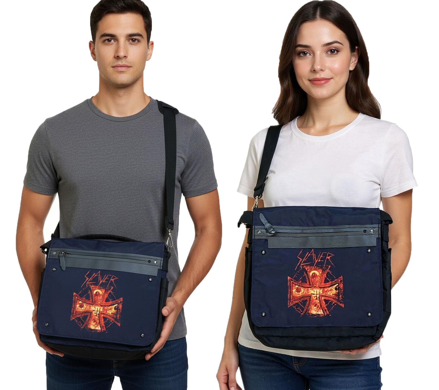 Slayer Metal-Band Umhänge-Tasche Messengerbag Laptop-Tasche Fan-Artikel 37 x 32 x 4 cm Schwarz/Rot