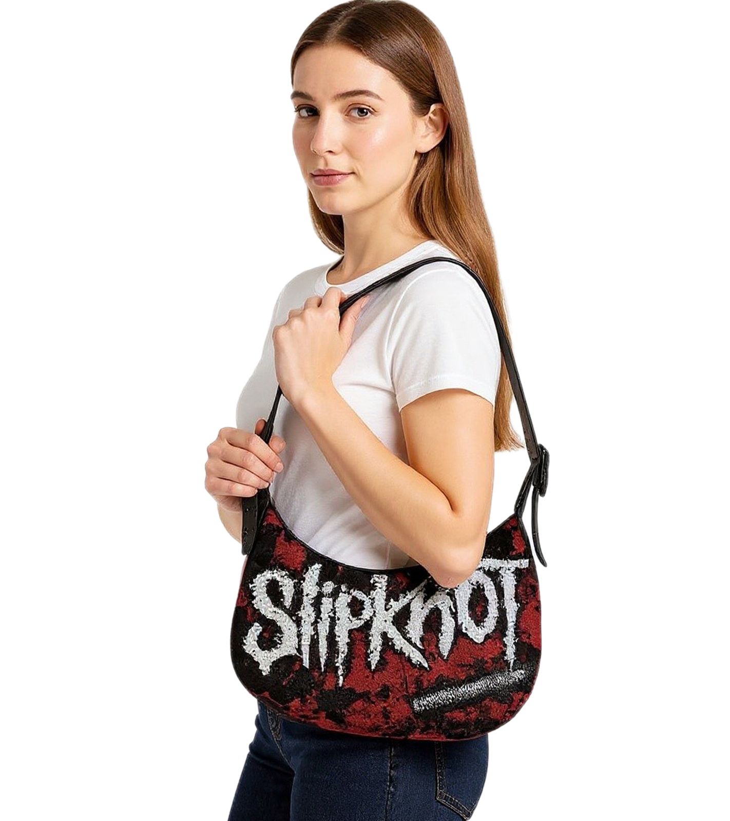 Slipknot Metal-Band Vintage-Tasche Umhänge-Tasche stylische Einkaufstasche Fan-Artikel LB111185SLPO Schwarz/Rot/Weiß