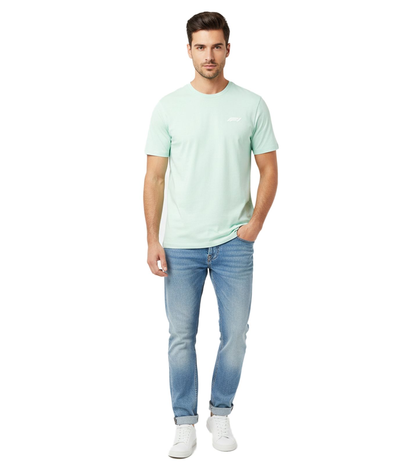 sommerliches Formula 1 F1 Pastell Herren Rundhals-Shirt Formel 1 Baumwoll-Shirt Kurzarm-Shirt 701222540 002 Blau