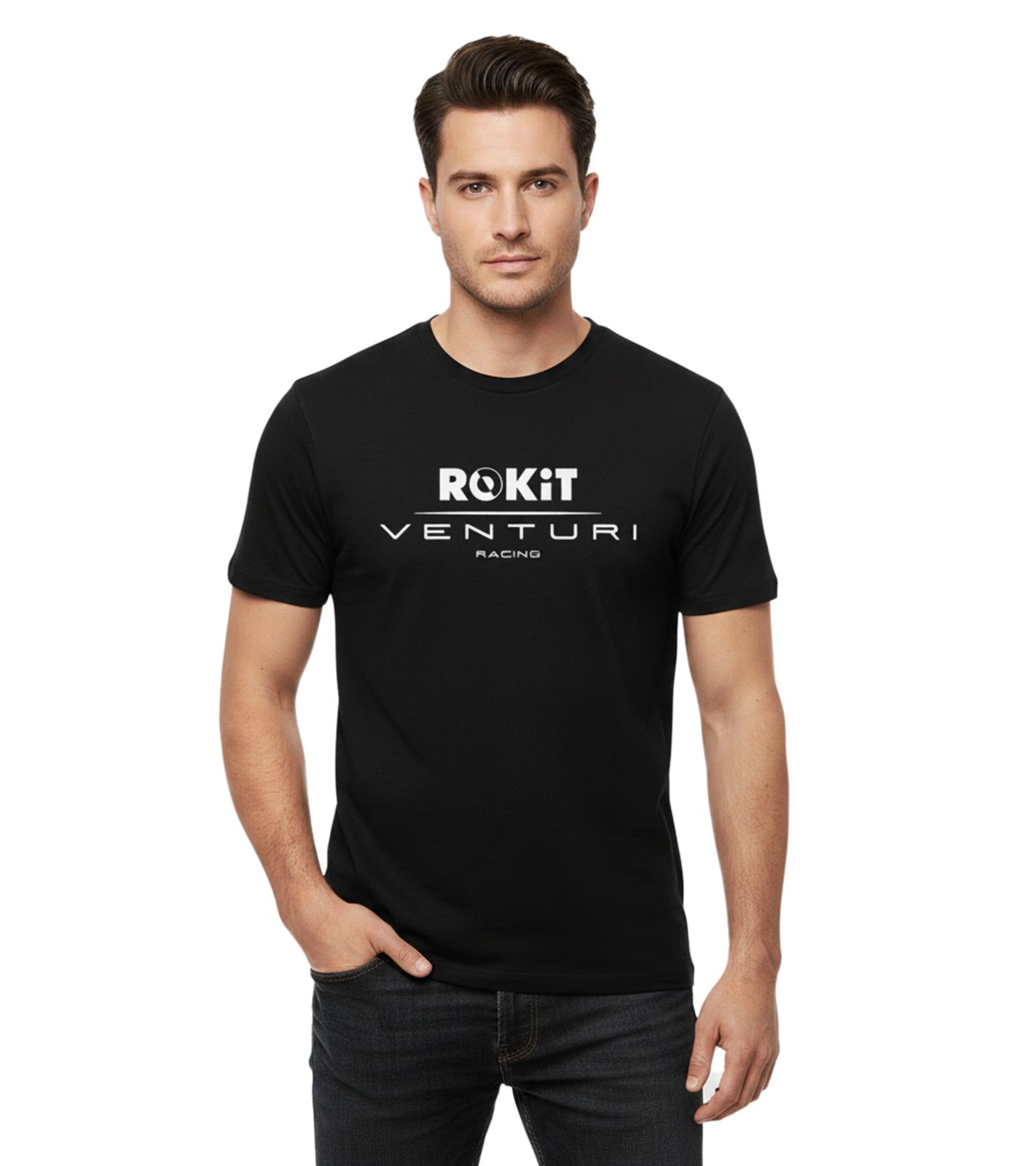 sommerliches Formula E F1 Rokit Herren Rundhals-Shirt Formel 1 Baumwoll-Shirt Kurzarm-Shirt 701224362 001 Schwarz