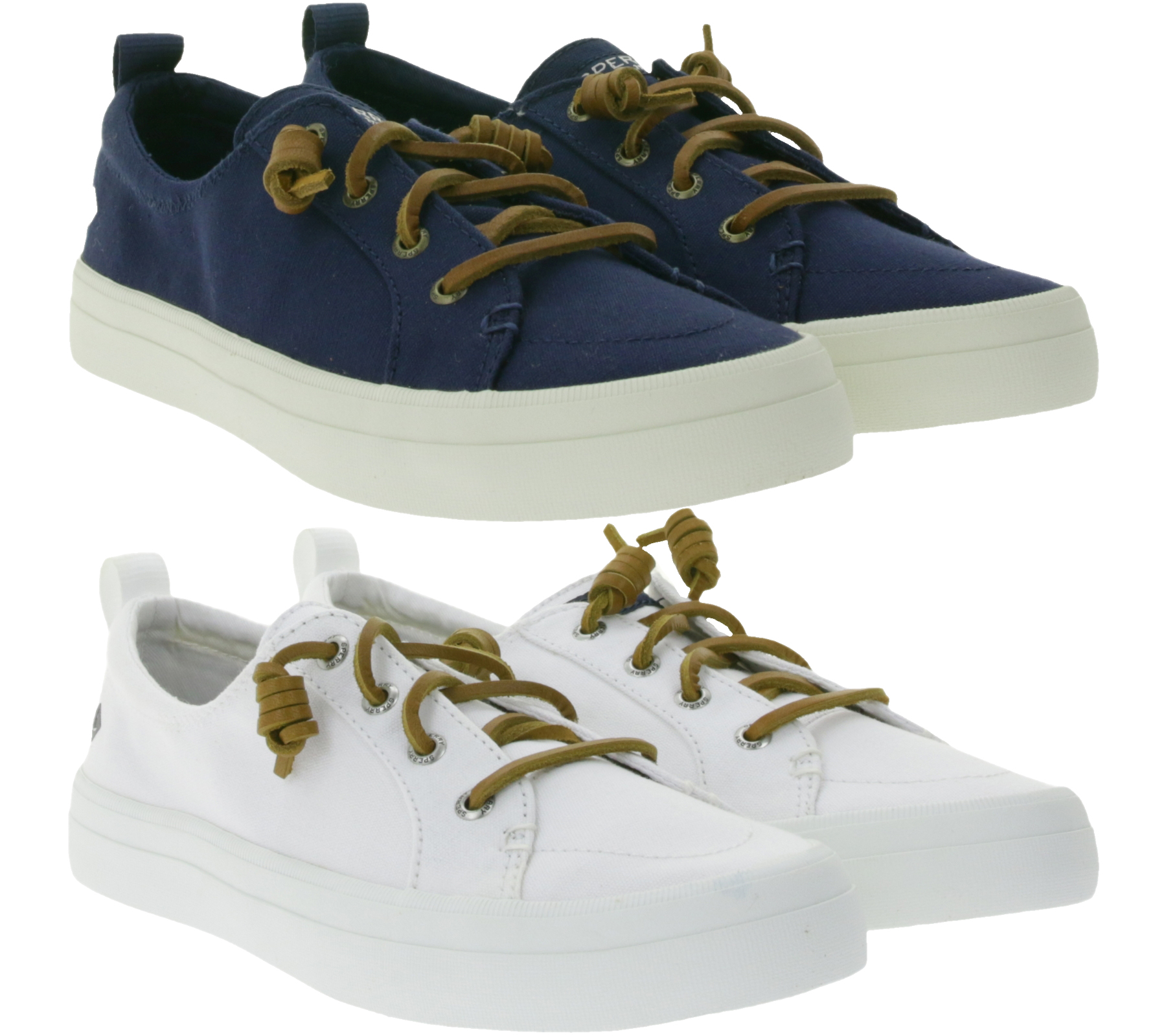 SPERRY Crest Vibe Canvas Damen Freizeit-Sneaker Alltags-Schuhe Schlupf-Schuhe STS8190 Dunkelblau/Braun oder Weiß/Braun
